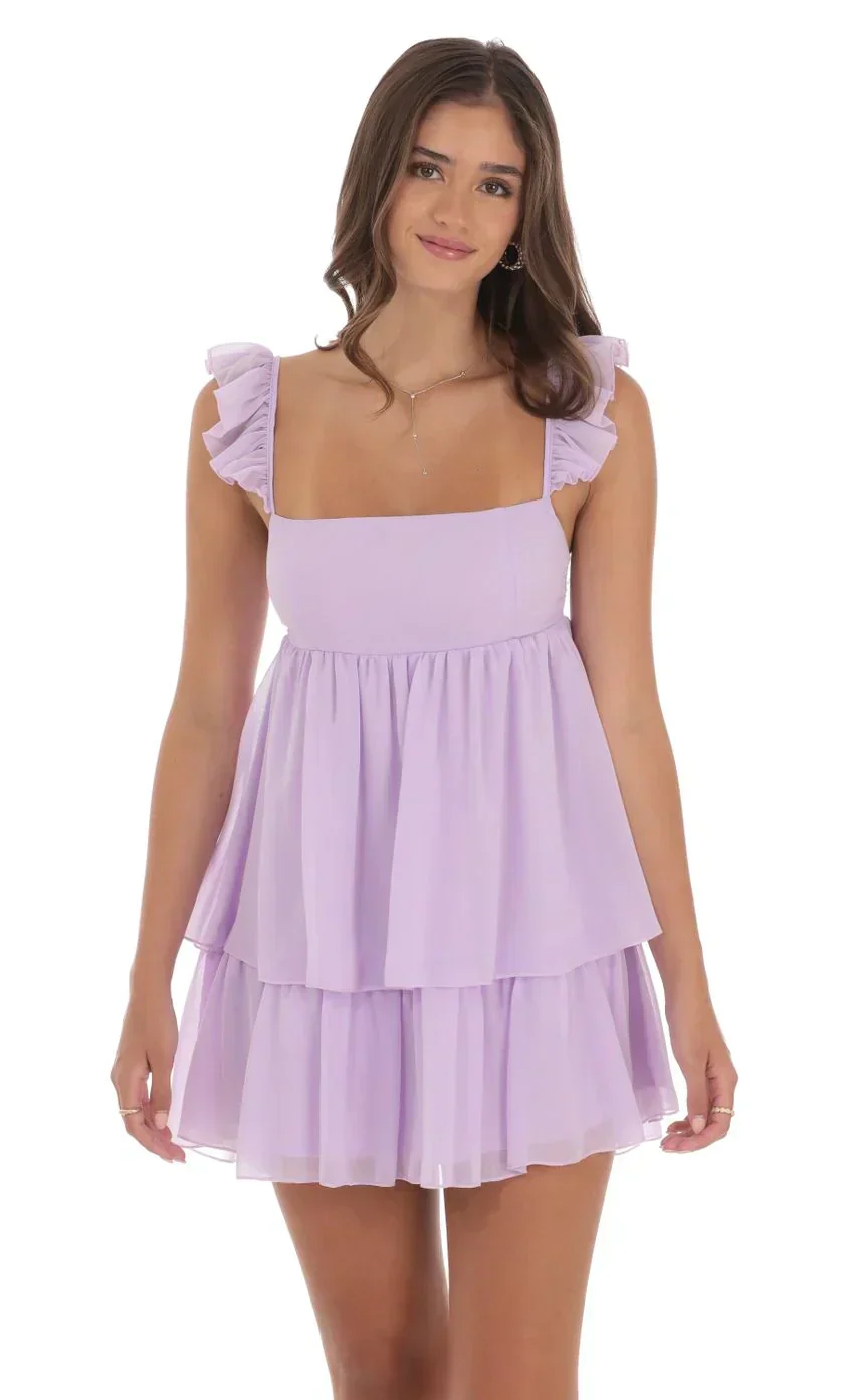 Chiffon Ruffle Dress in Lavender