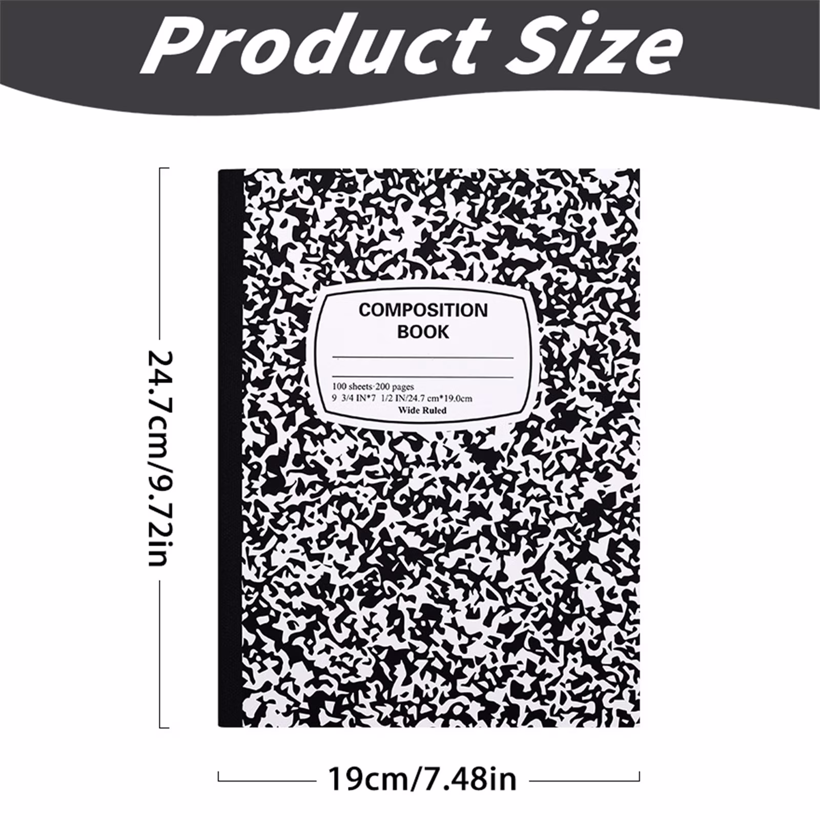 Composition Notebook 1 Pack Wide Ruled 100 Sheets Marble Cover 9.75x7.5in Sewn Binding