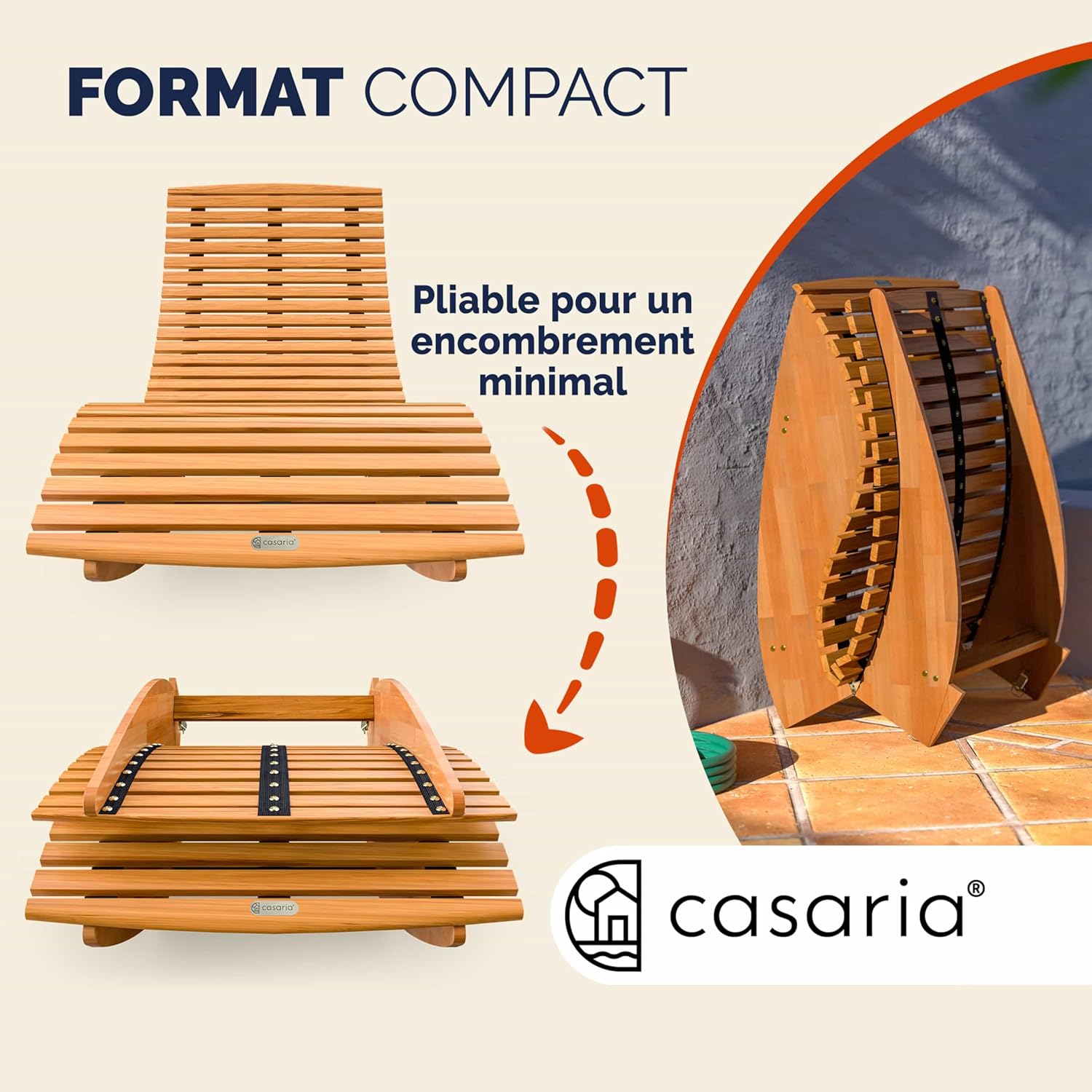 Lot 2 chaises longue bascule bois acacia pliables ergonomiques