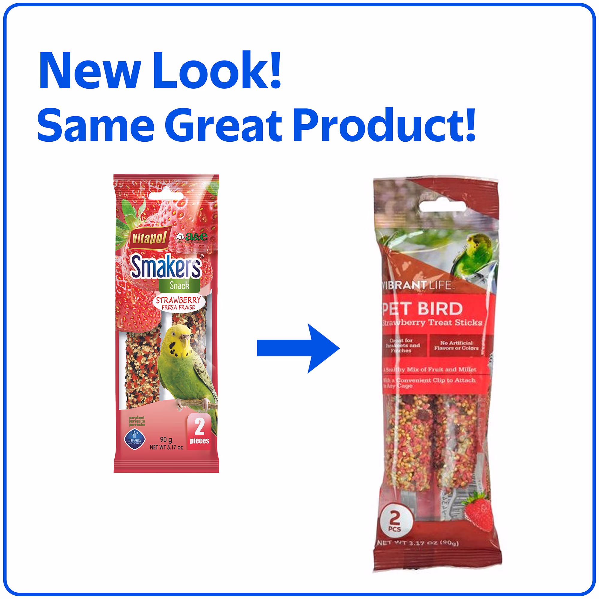 Vibrant Life Parakeet Treat Sticks, Strawberry, 3.17 oz. Bag, 2 Pieces