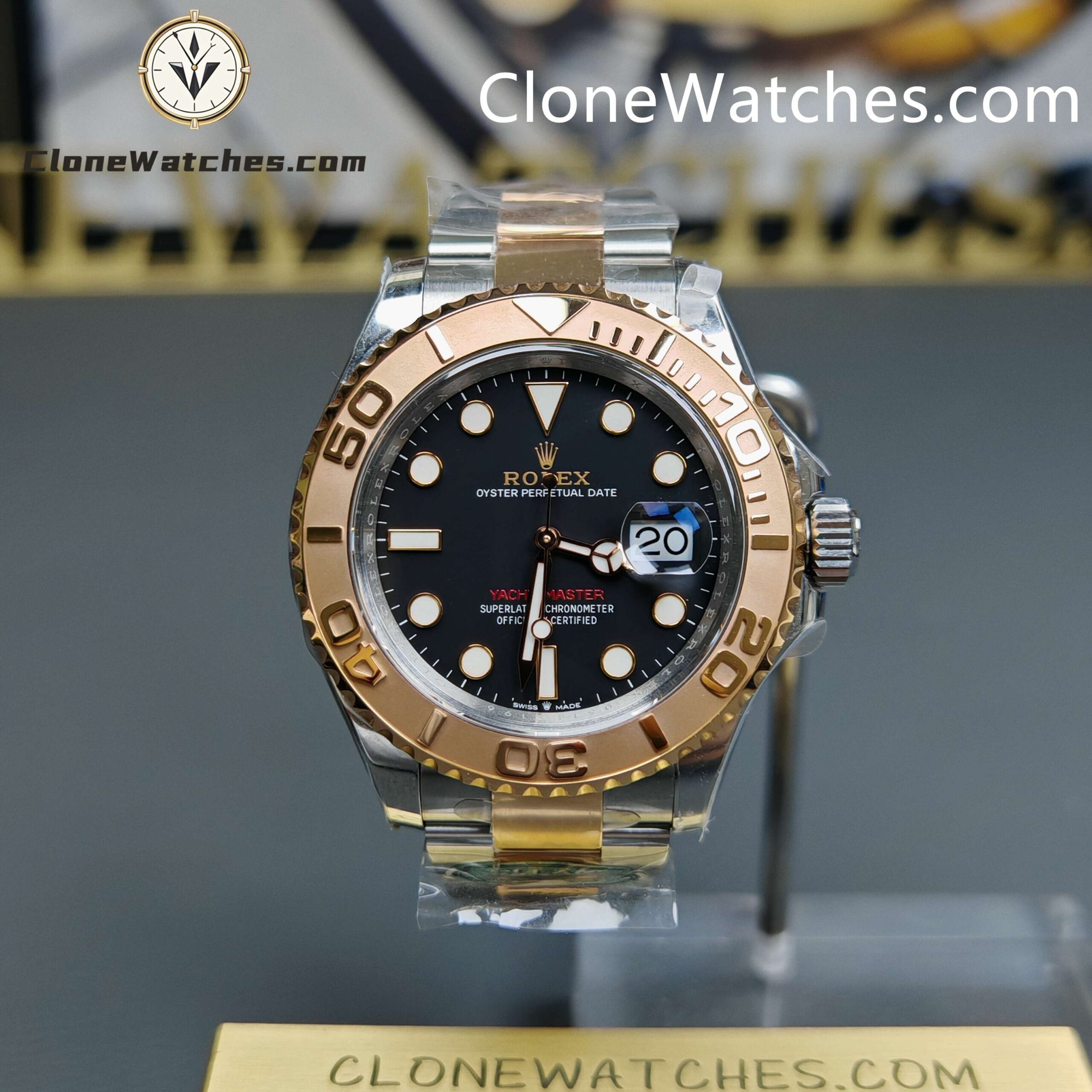 Rolex Super Clone Watches 1:1 Yacht Master Rose Gold Black Dial M126621-0002 3235 Movement