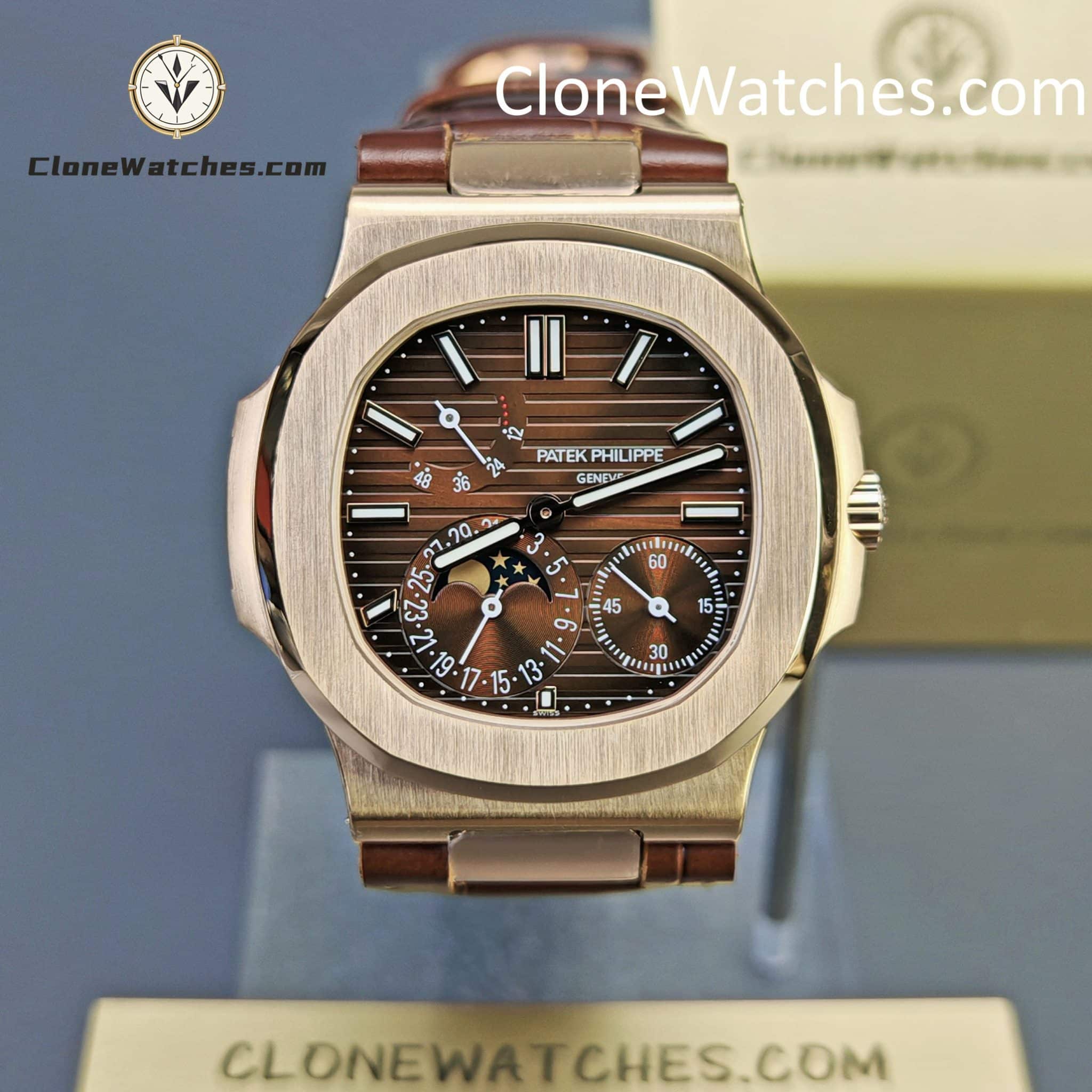 Patek Philippe Super Clone Watches 1:1 Nautilus 5712 Brown Dial Leather Strap