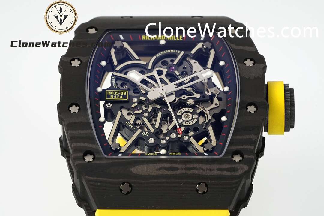 Richard Mille Super Clone Watches 1:1 RM 035 – 02 NTPT Carbon Fiber Yellow Rubber Strap
