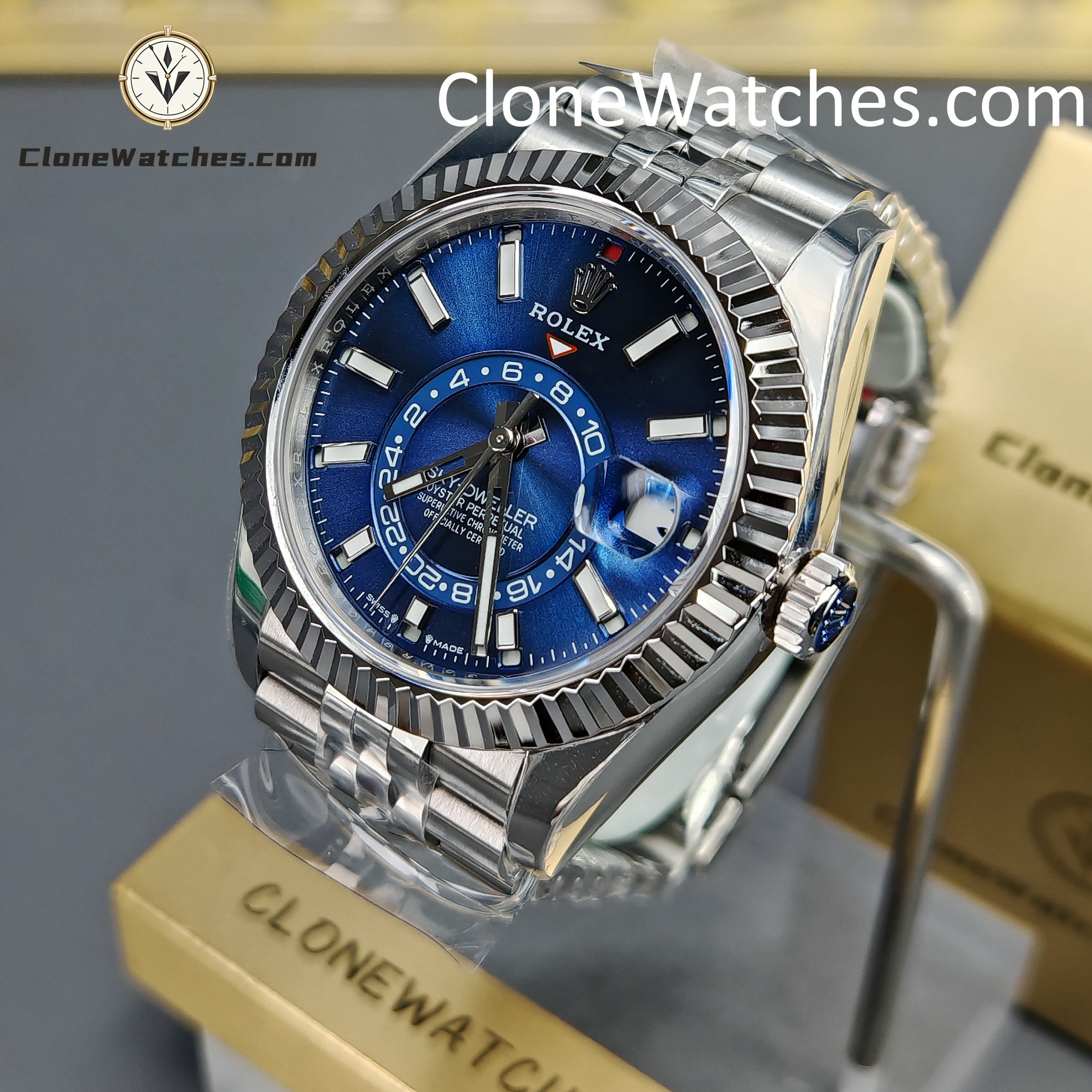 Rolex Super Clone Watches 1:1 Sky Dweller Blue Dial Jubilee M336934 9002 Movement