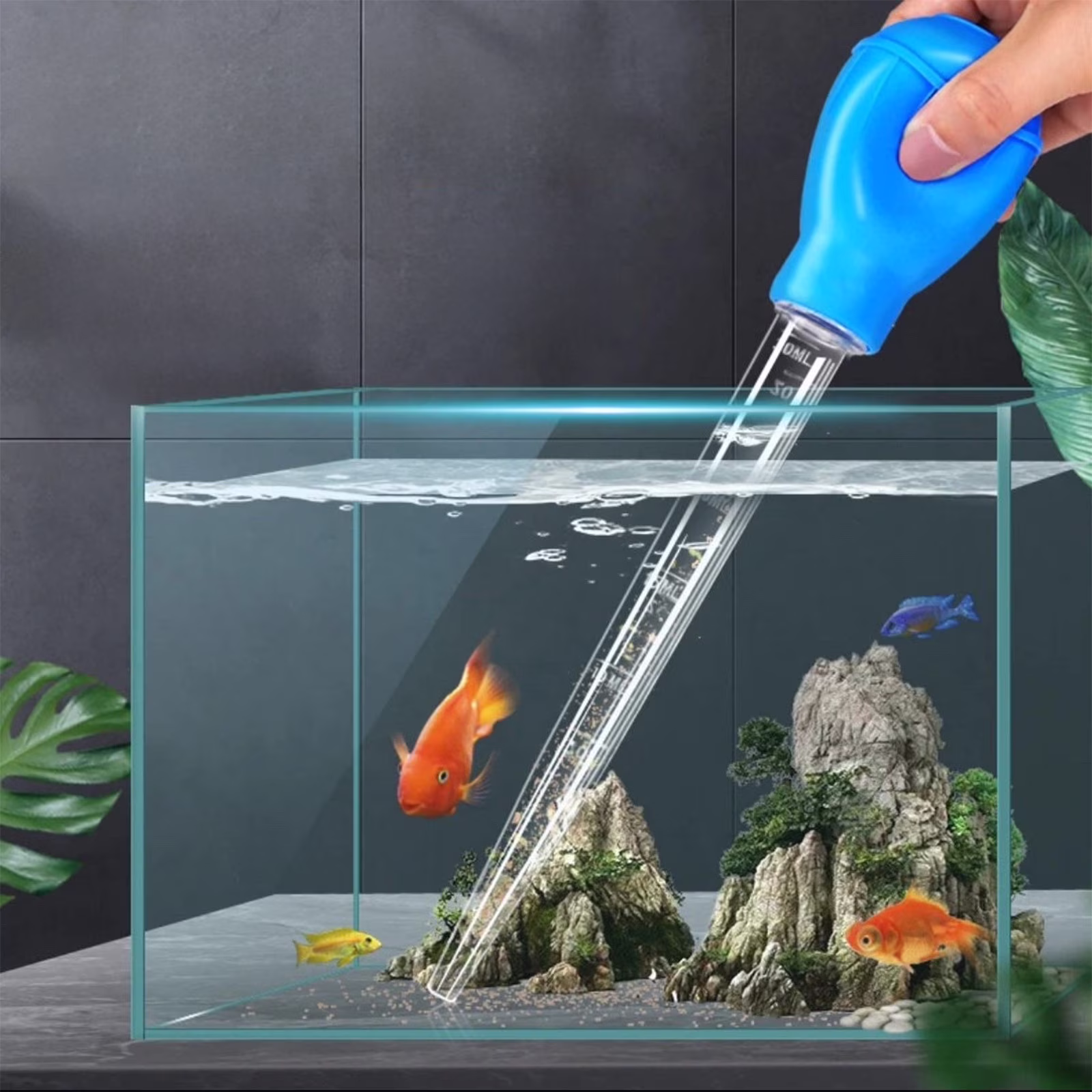 Tuscom 1Pcs Gravel Vacuum for Aquarium, 17.7Inch Manual Fish Tank Cleaner with Water Changer Function, Hand-Held Siphon Vacuum for Turtle Tank & Small to Medium Fish Tanks