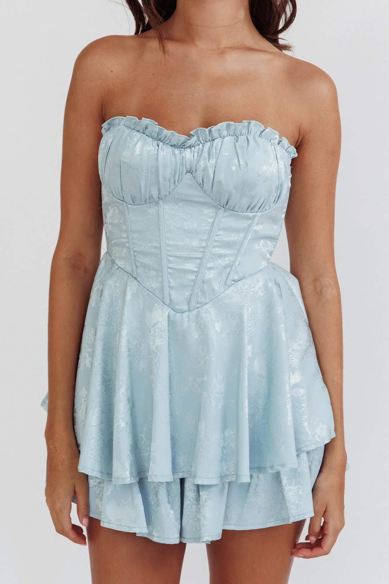 Paris Muse Gathered Bust Romper Baby Blue