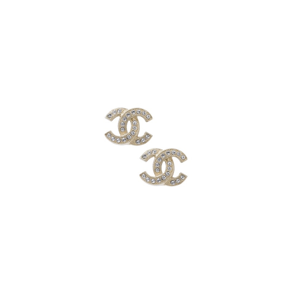 Chanel logo gold crystal earrings