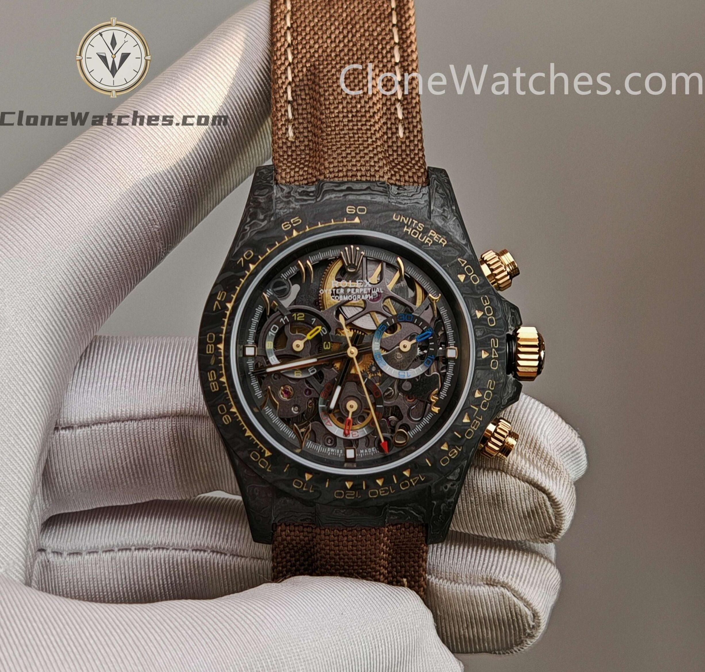 Rolex Super Clone Watches 1:1 Skeleton Daytona Carbon Case DIW Lightweight 4130 Movement