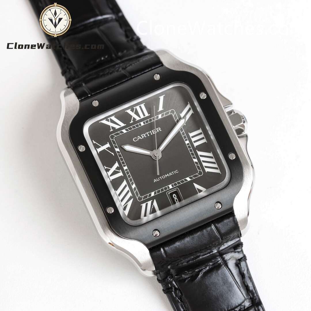 Cartier Super Clone Watches 1:1 Santos Series Grey Dial 39.8MM WSSA0037 Leather Strap