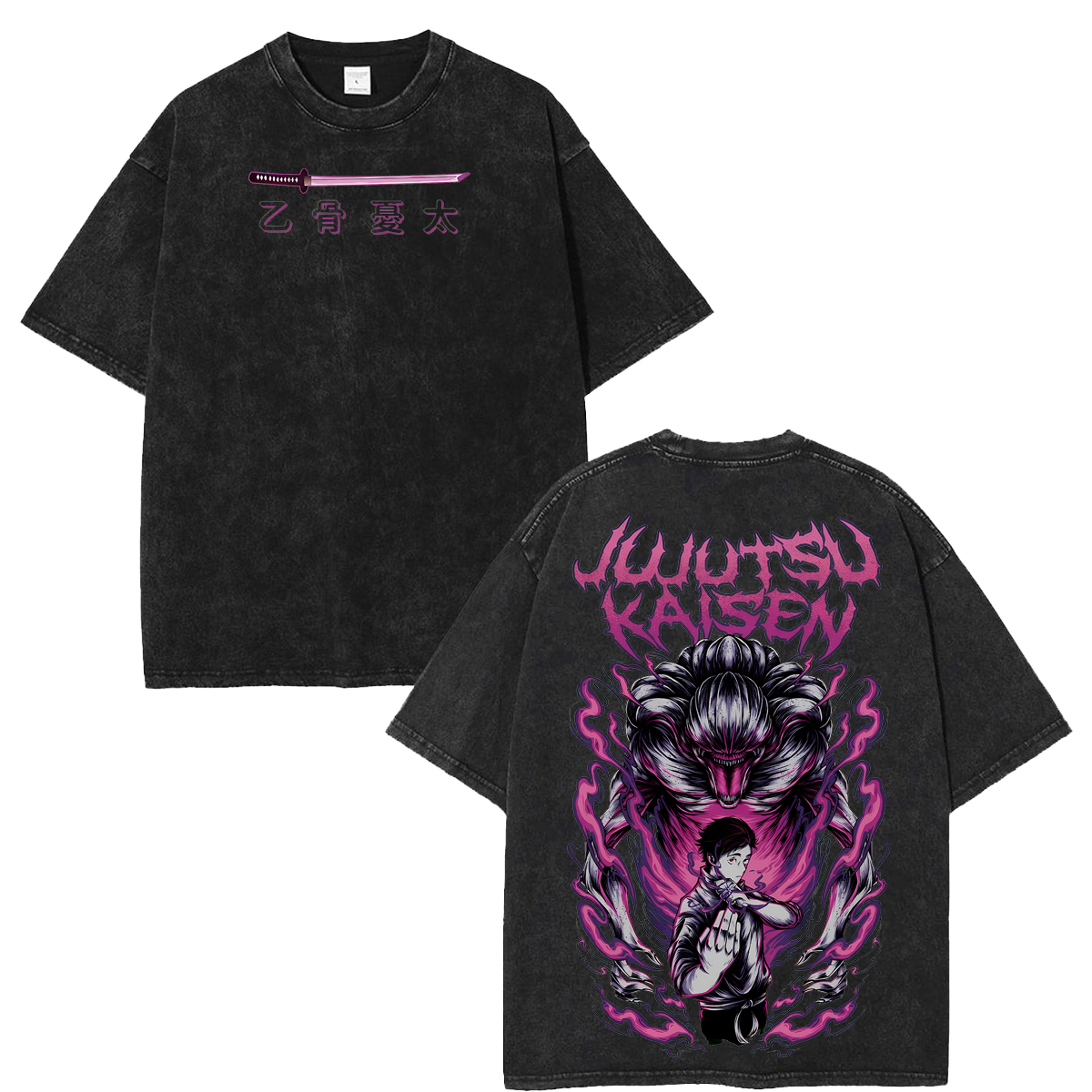 Graphic Oversized Vintage Tee  Jujutsu Kaisen Yuta Okkotsu Rika Orimoto Anime Washed Retro Manga Shirt