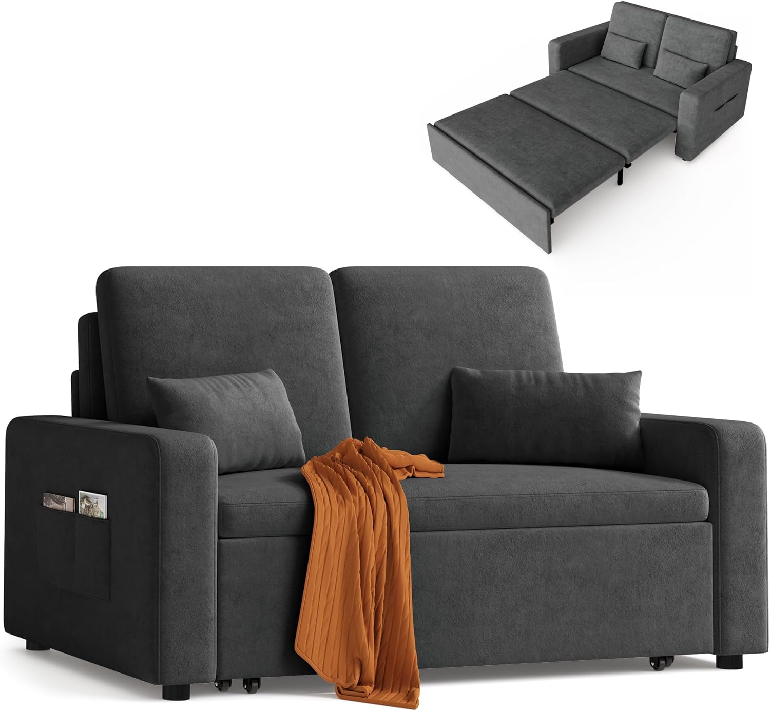 Canapé lit 2 places convertible velours gris foncé