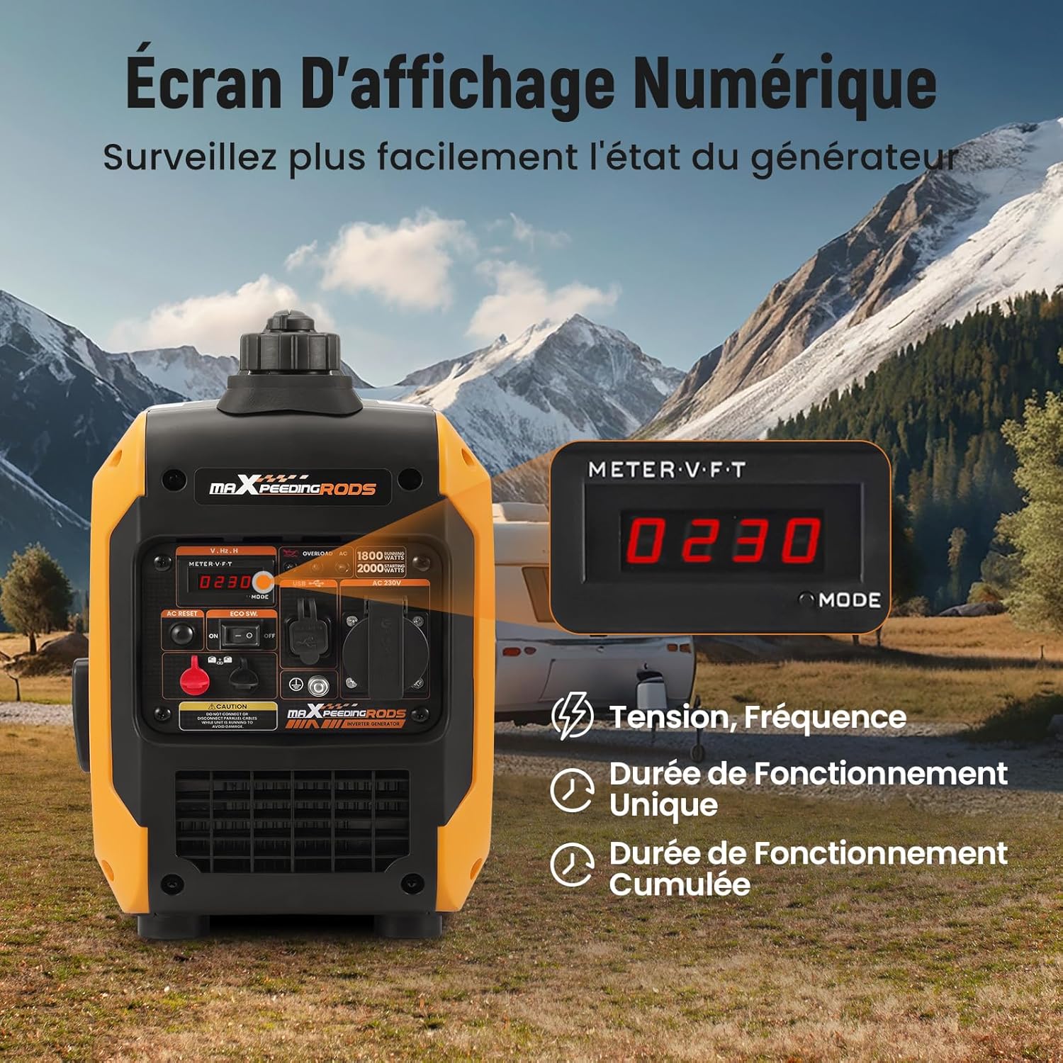 Générateur électrique inverter 2000W silencieux essence 4 temps affichage numérique