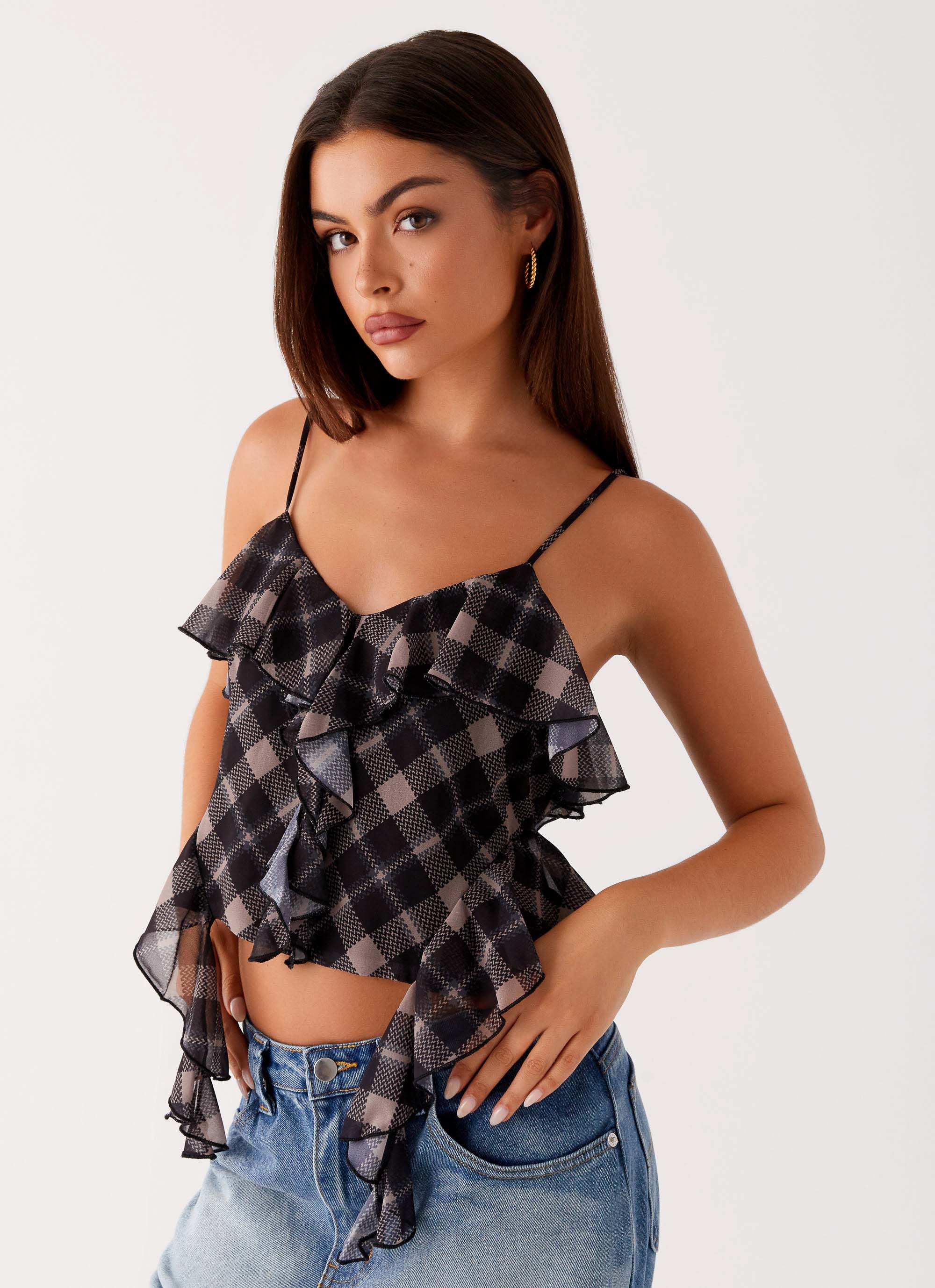 Jessie Cami Top - Taupe Check