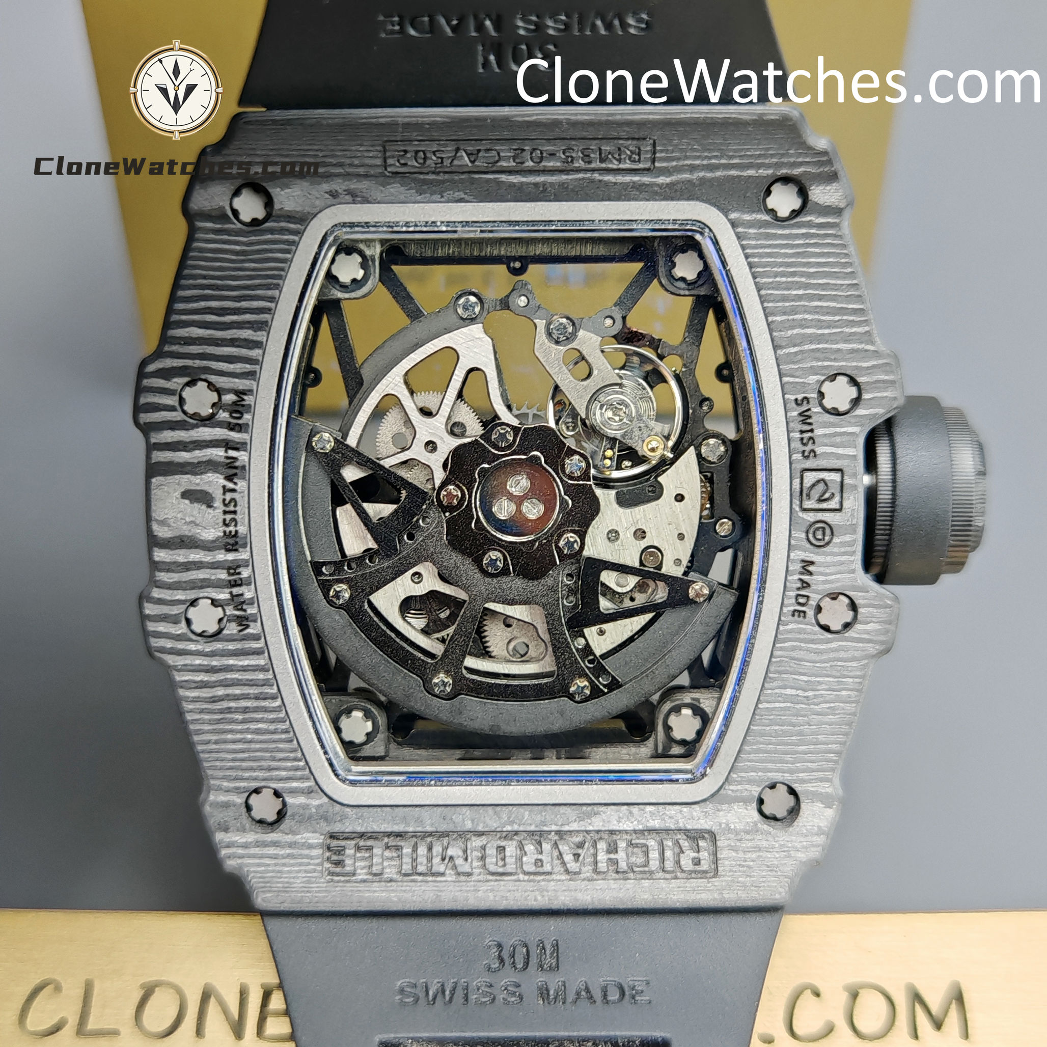 Richard Mille Super Clone Watches 1:1 RM 035 NTPT Carbon Fiber Black Rubber Strap