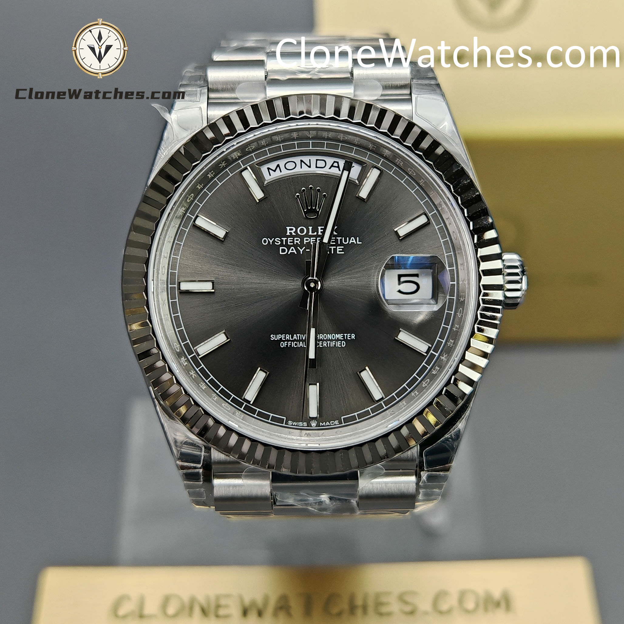 Rolex Super Clone Watches 1:1 Day Date Gray Dial 40mm m228239-0060 Presidential Bracelet VSF Version 3255 Movement