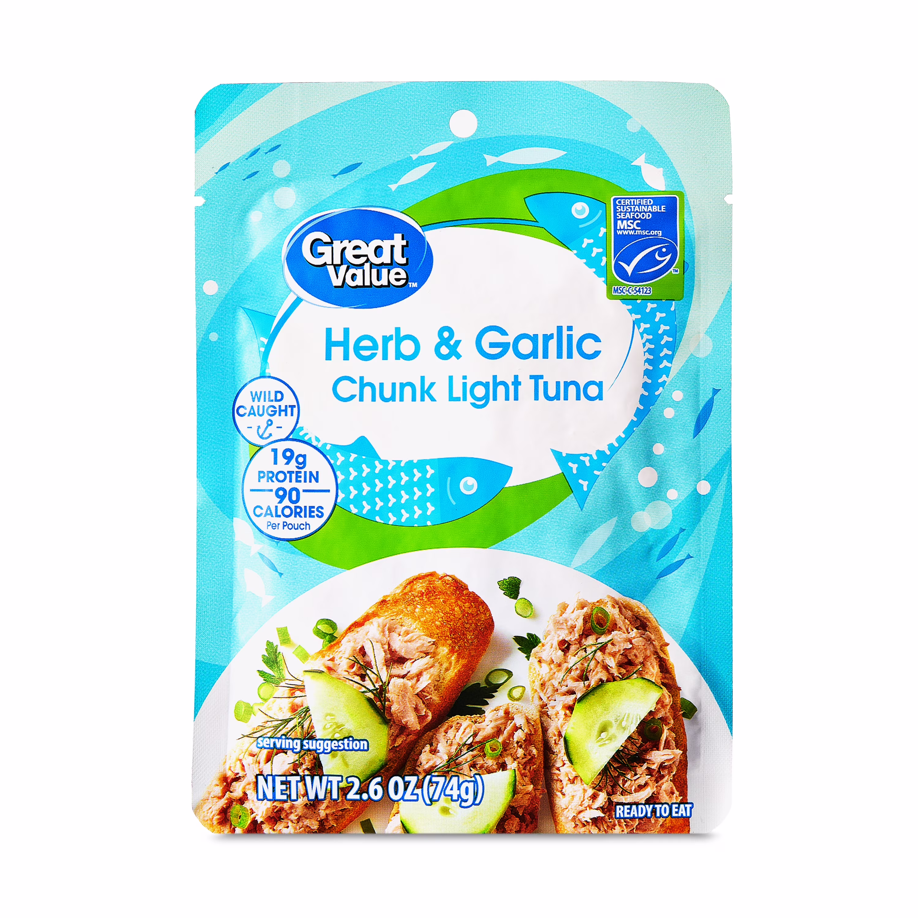 (24 pack) Great Value Herb and Garlic Chunk Light Tuna, 2.6 oz Pouch