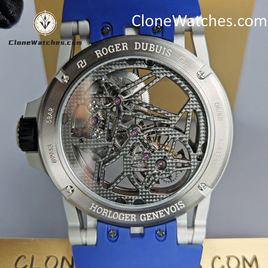 Roger Dubuis Super Clone Watches 1:1 Excalibur Skeleton Tourbillon RDDBEX0479 45MM Blue Strap