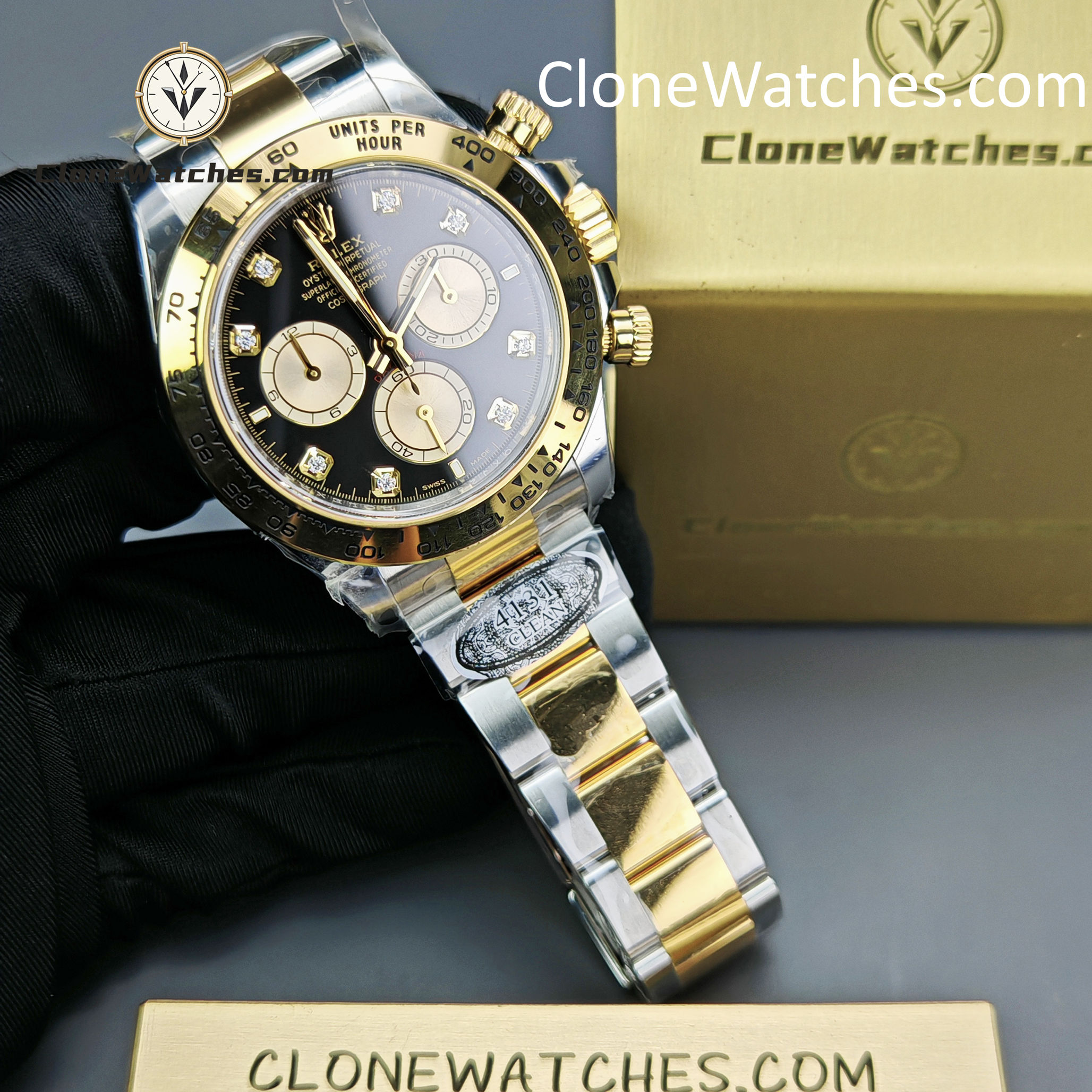 Rolex Super Clone Watches 1:1 Daytona 18K Gold Black Diamond Dial M126503-0002 4131 Movement