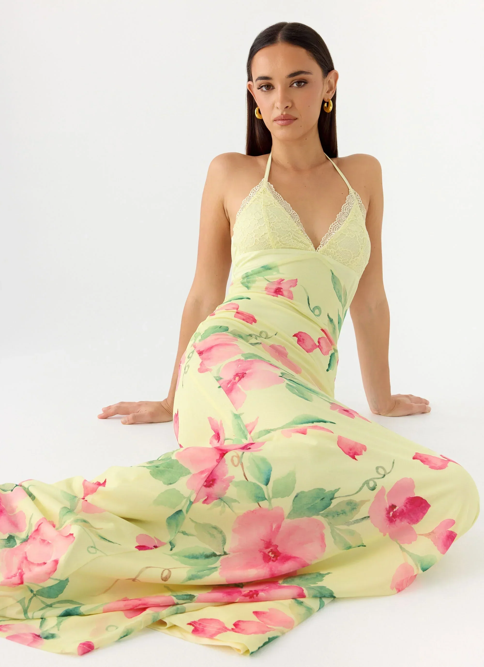 Takedown Halter Maxi Dress - Lemon Soleil