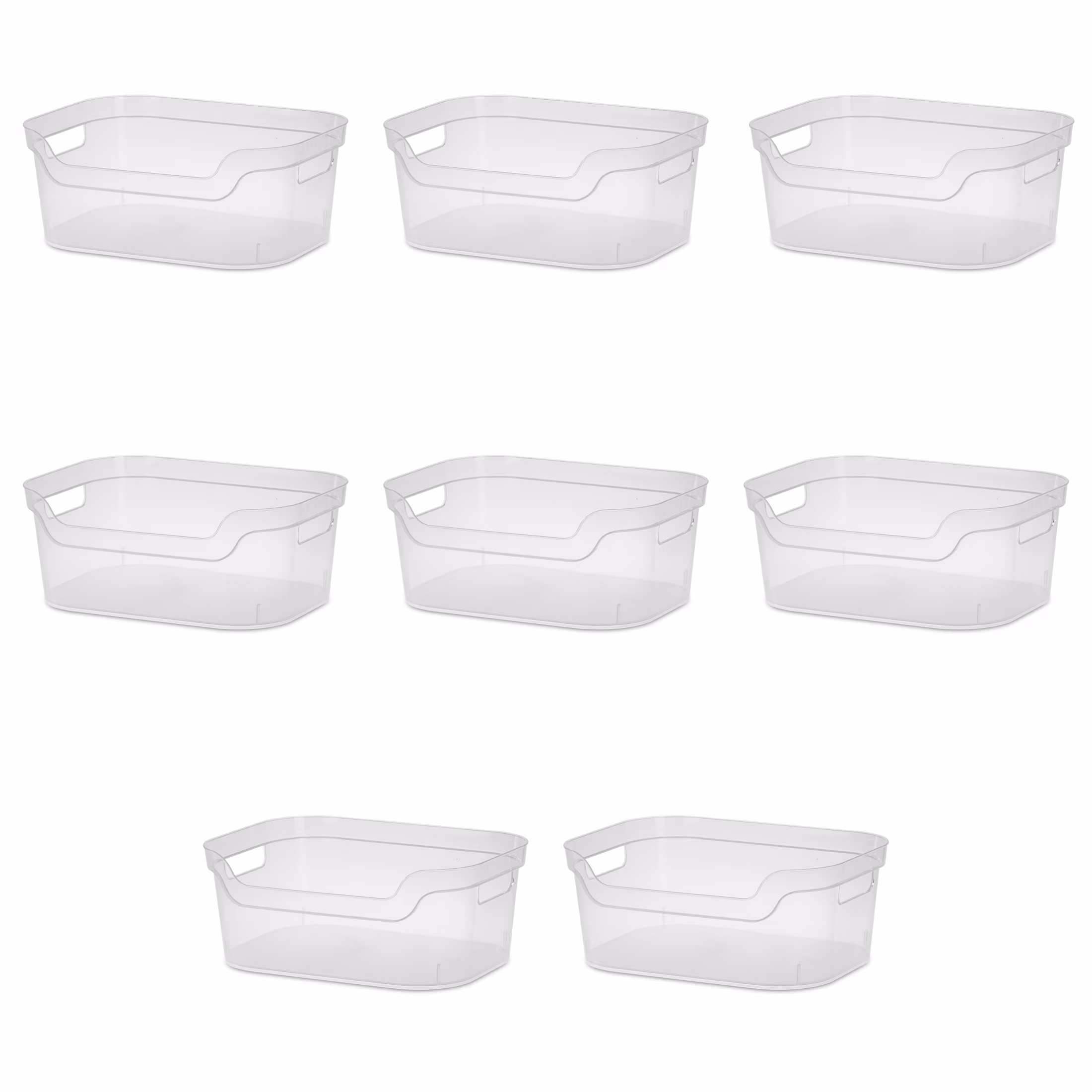 Mainstays Medium Open Bin, Clear Plastic Scoop-Front Easy Access Storage Bin, 8 Pack