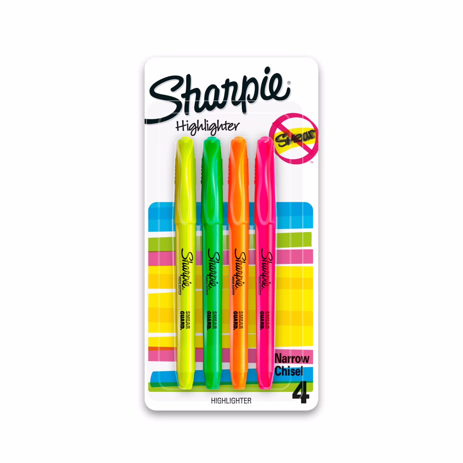 Sharpie Pocket Highlighters, Chisel Tip, Fluorescent Yellow, 4 Count