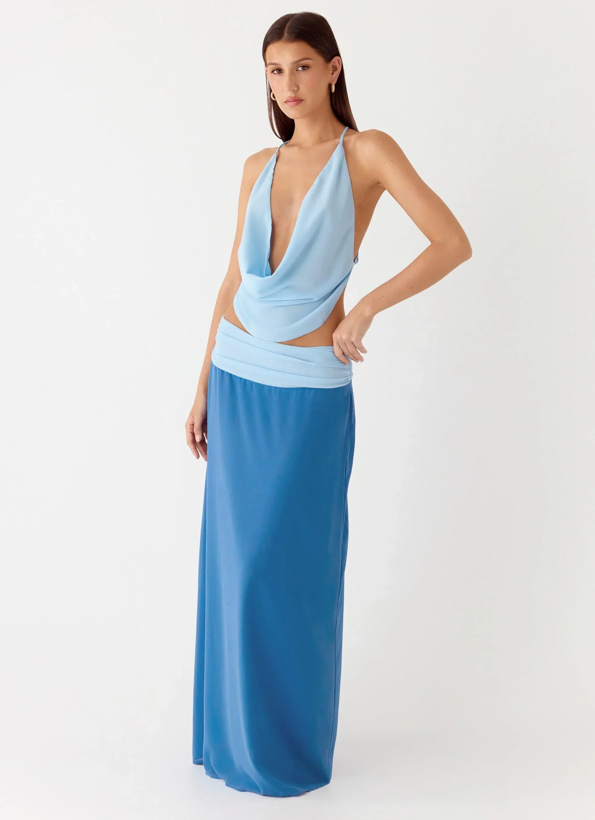 Sweet Charm Cowl Neck Top - Baby Blue