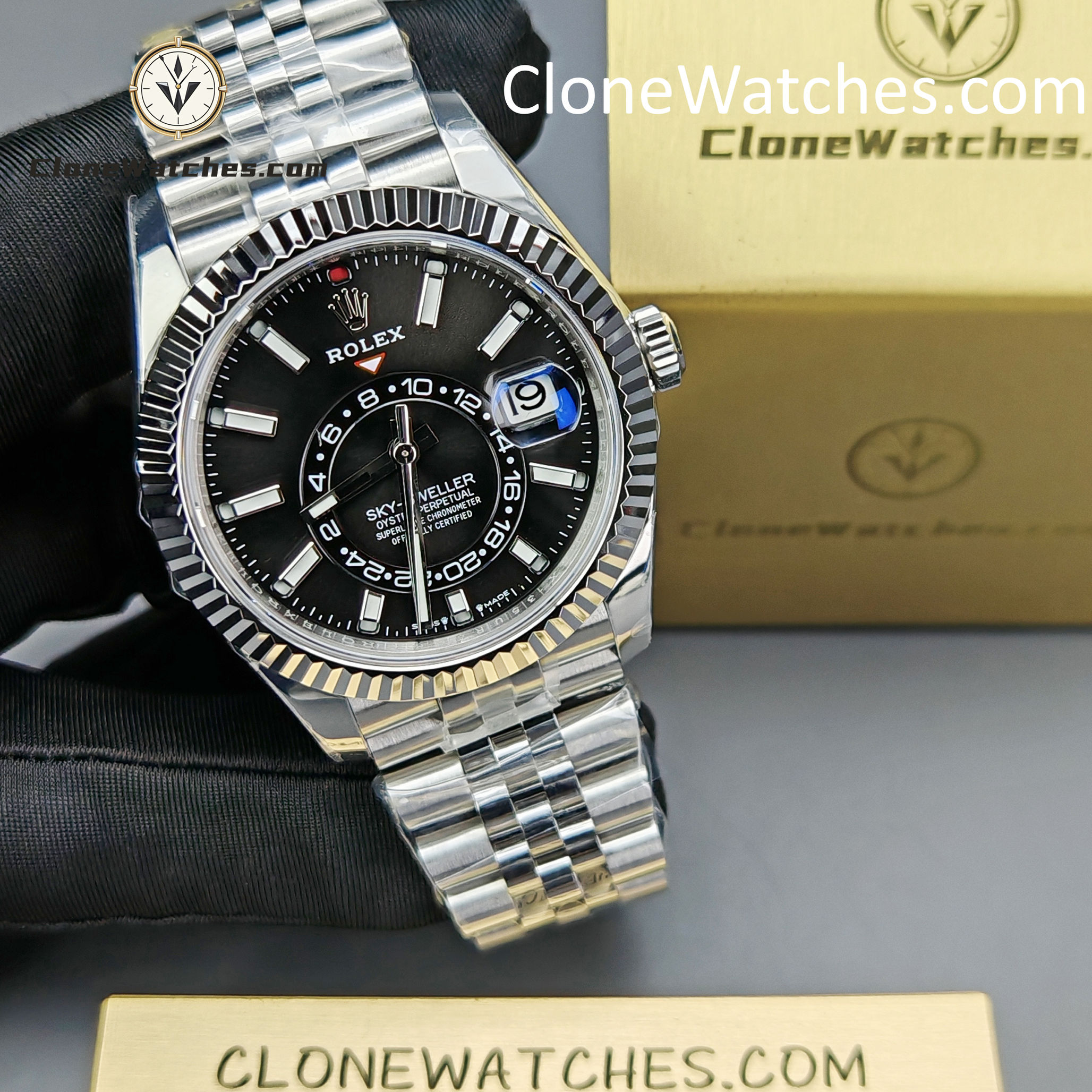 Rolex Super Clone Watches 1:1 Sky Dweller Black Dial Jubilee M336934 9002 Movement