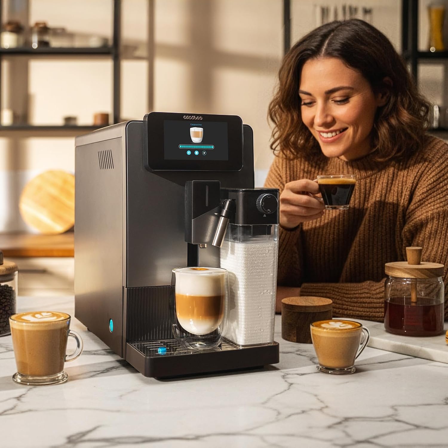 Machine café expresso automatique 1500 W 19 bars 6 boissons moulin conique