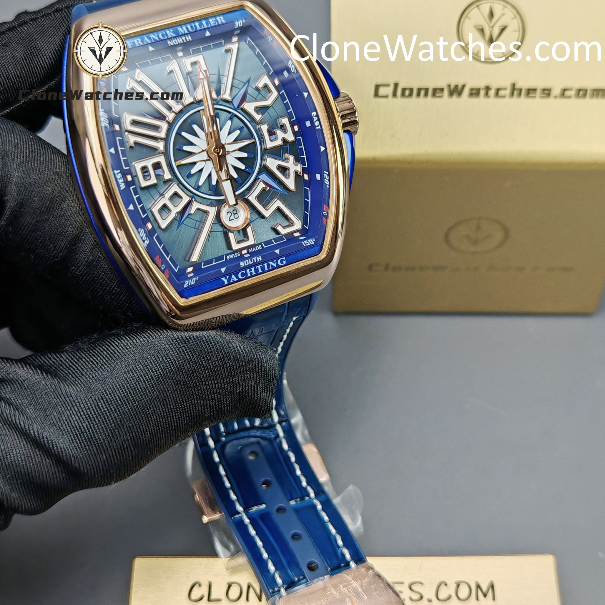 Franck Muller Super Clone Watches 1:1 V45 SC DT YACHTING 5N Rose Gold Blue Dial