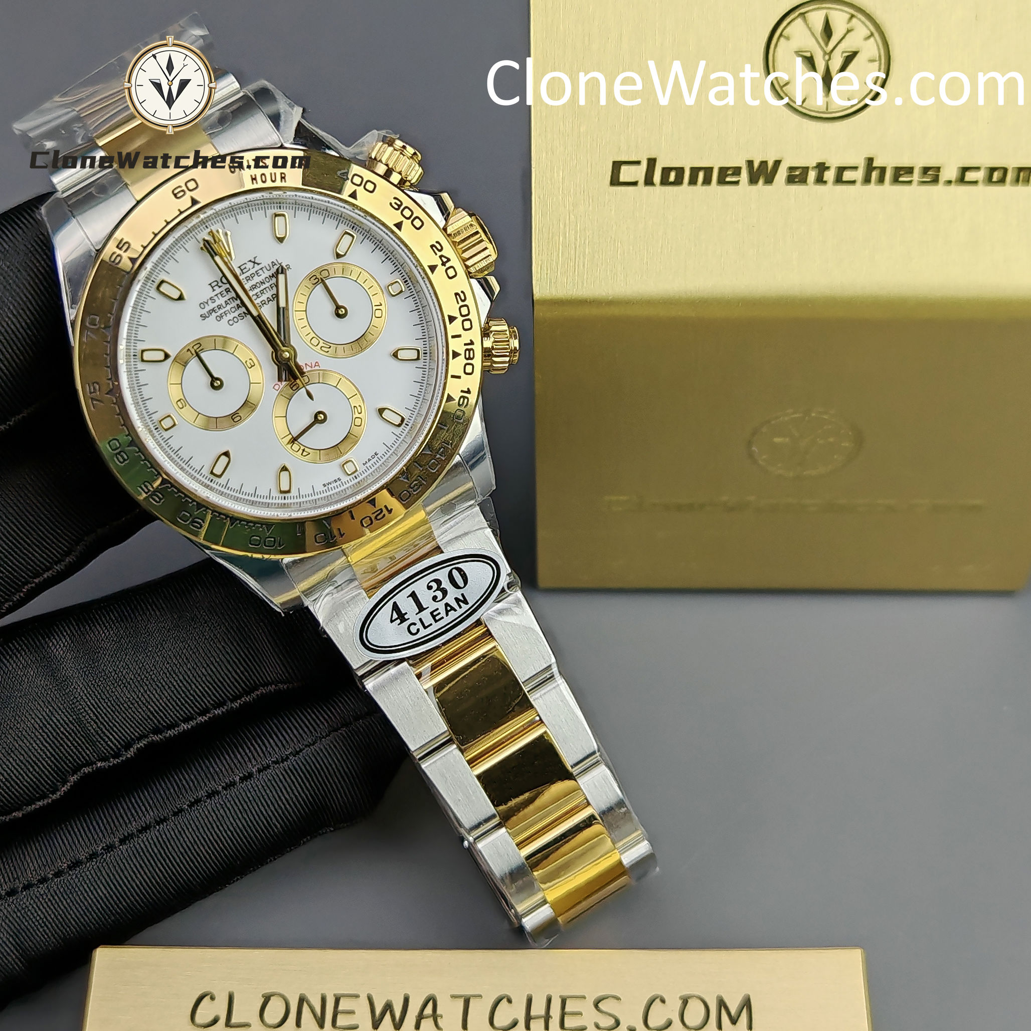 Rolex Super Clone Watches 1:1 Daytona 18k gold M116503-0001 White Dial 4130 movement