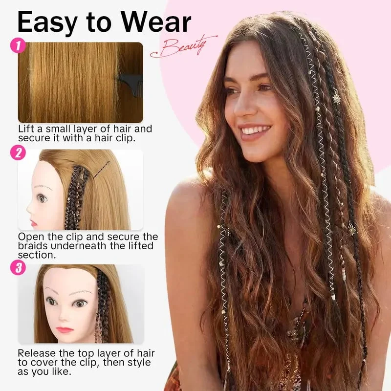 🌿 Boho Beaded Clip-In Braids – Effortless Festival & Everyday Hair Transformation