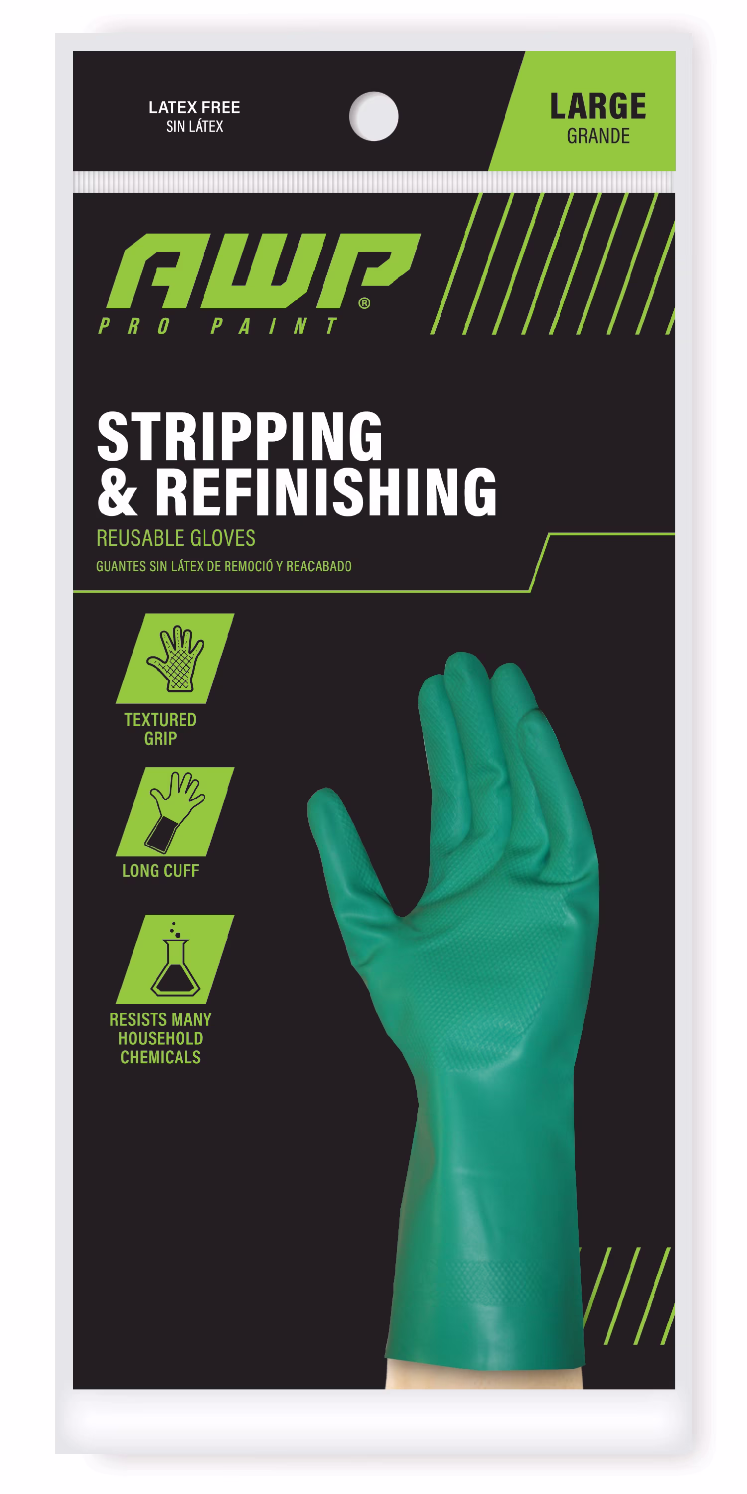 AWP Pro Paint Stripping and Refinishing Glove, Latex Free Glove, Green, Large, 1 Pair