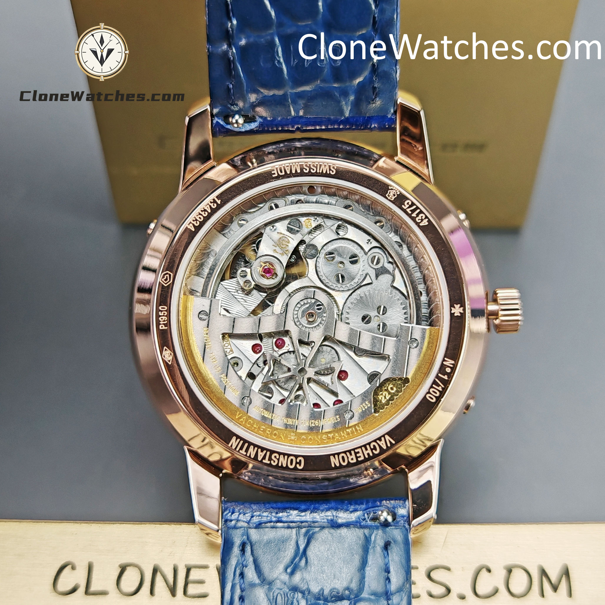 Vacheron Constantin Super Clone Watches 1:1 Patrimony Perpetual Calendar Rose Gold 43175/000R-B519 Blue Dial