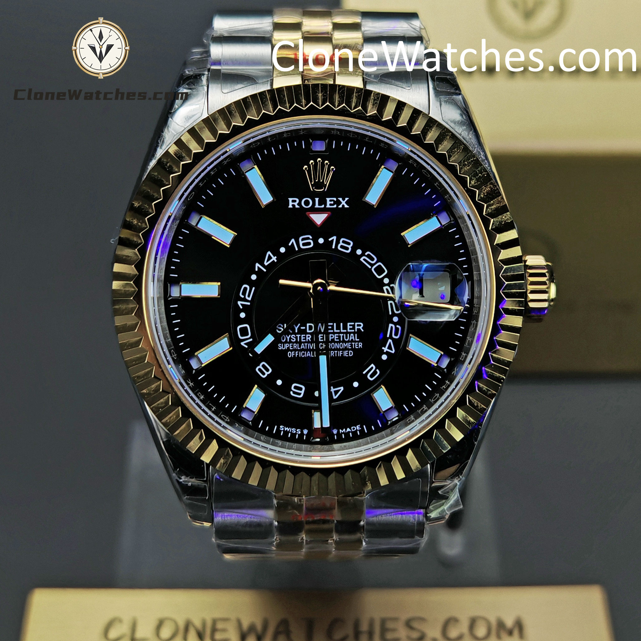 Rolex Super Clone Watches 1:1 Sky Dweller Black Dial Jubilee m336933-0004 9002 Movement