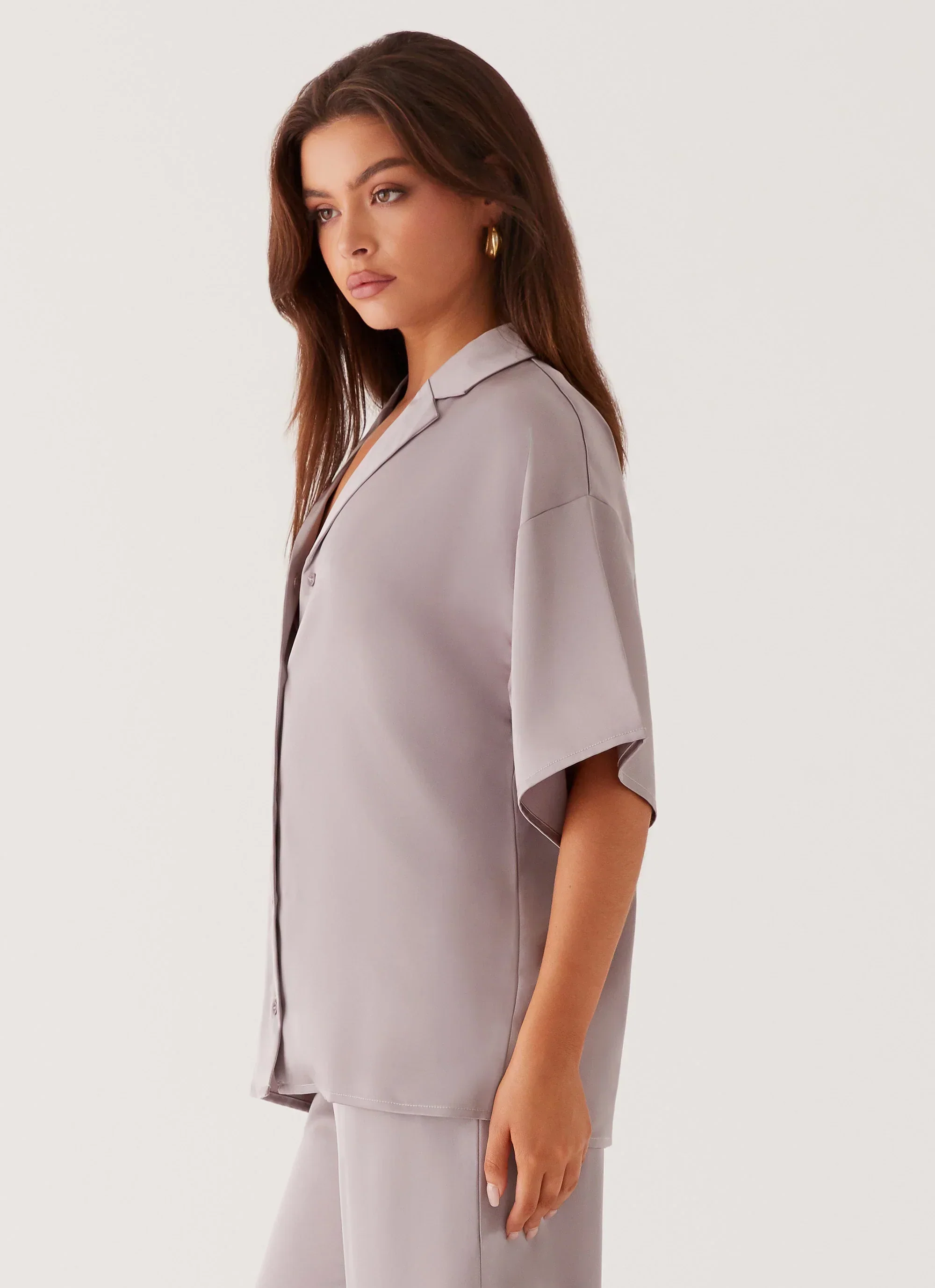 Palm Cove Satin Shirt - Grey
