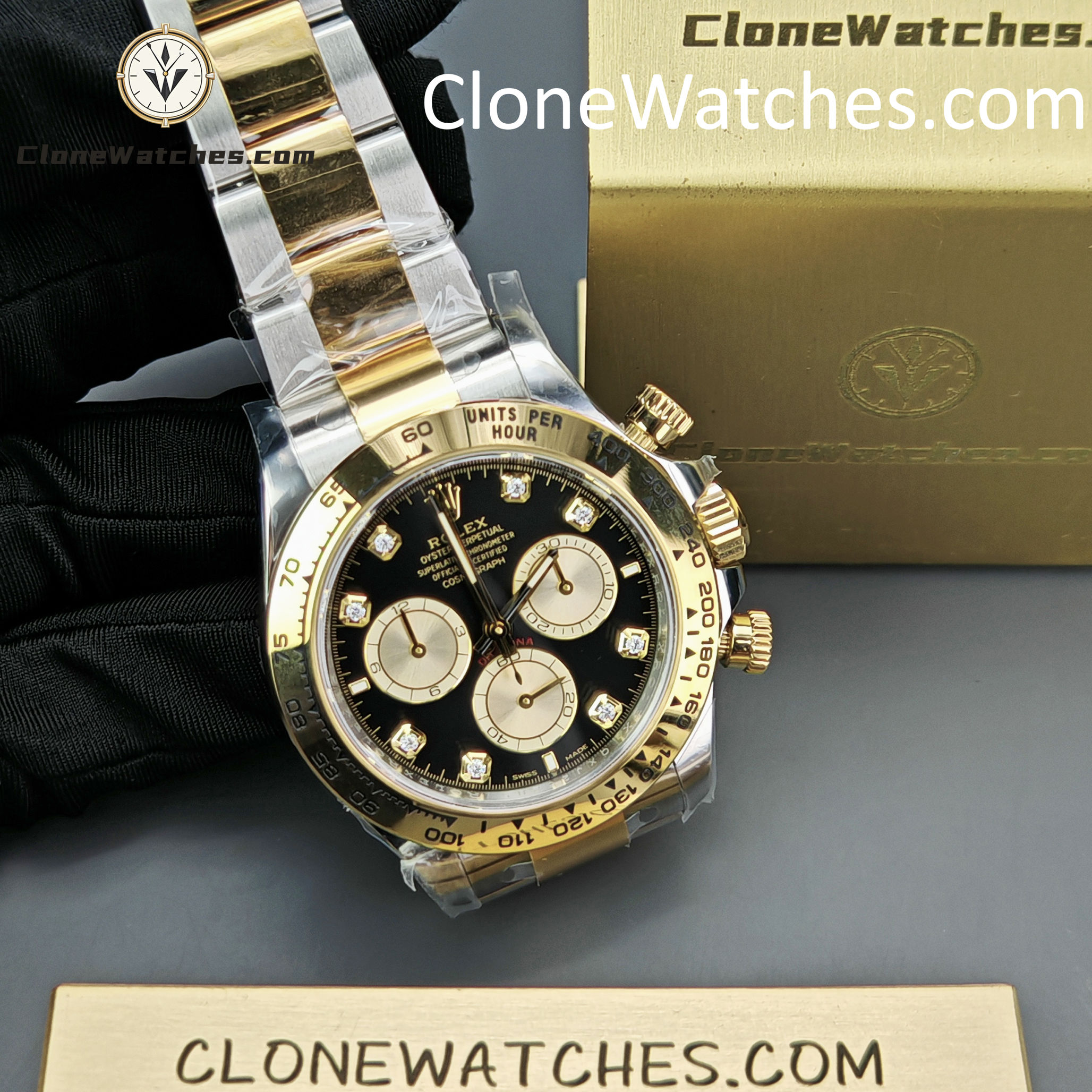 Rolex Super Clone Watches 1:1 Daytona 18K Gold Black Diamond Dial M126503-0002 4131 Movement