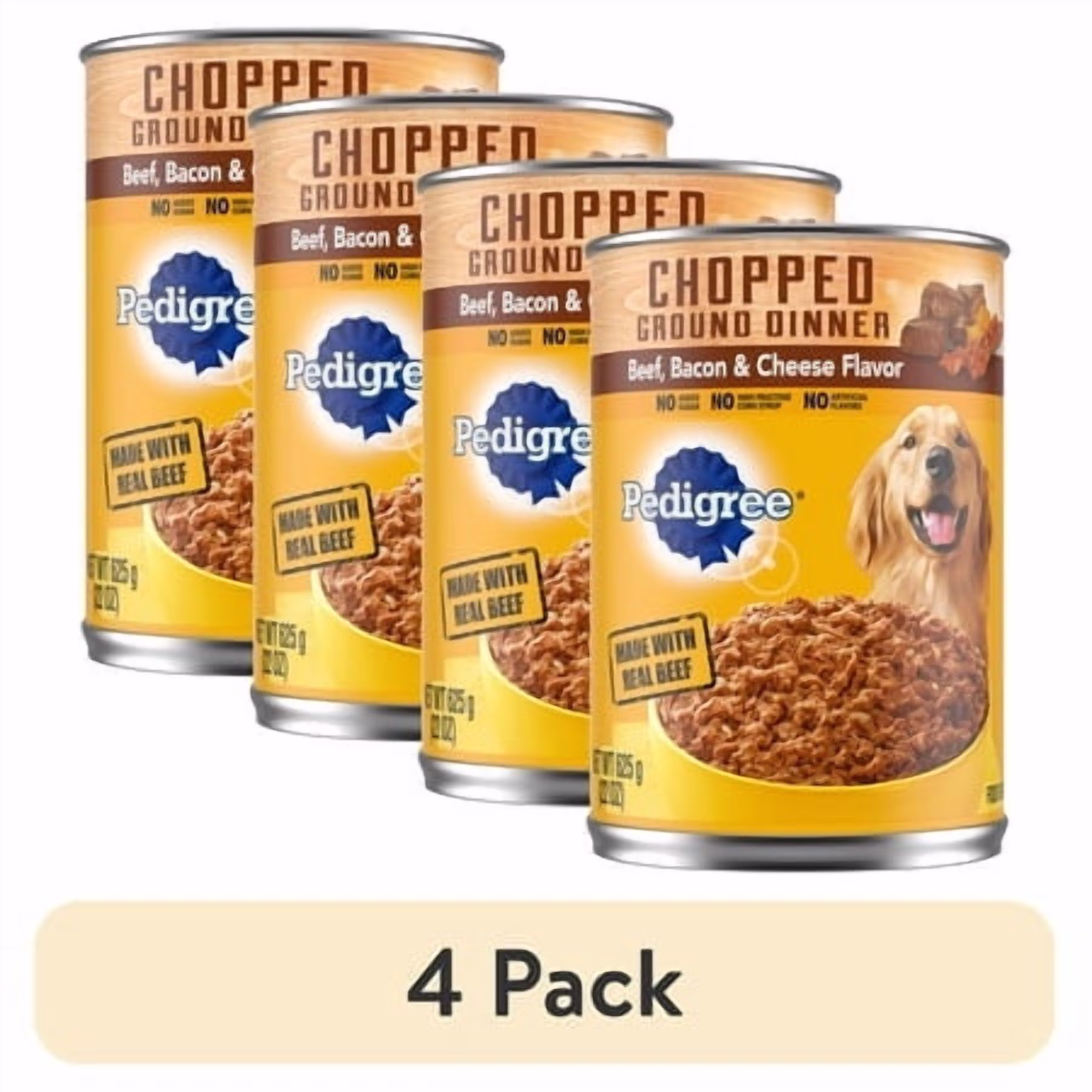 (4 pack) Pedigree Chopped Ground Dinner Beef Bacon & Cheese Flavor Adult Wet Dog Food, (12) 22 Oz Cans
