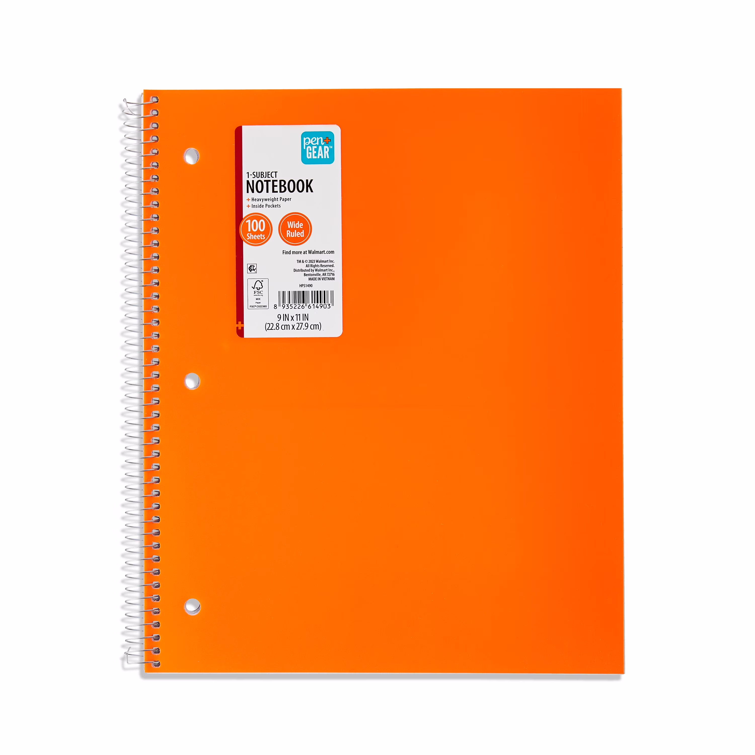 Pen+Gear Poly 1-Subject Spiral Notebook, Wide Ruled, 9 in x 11 in, 100 Sheets, Green