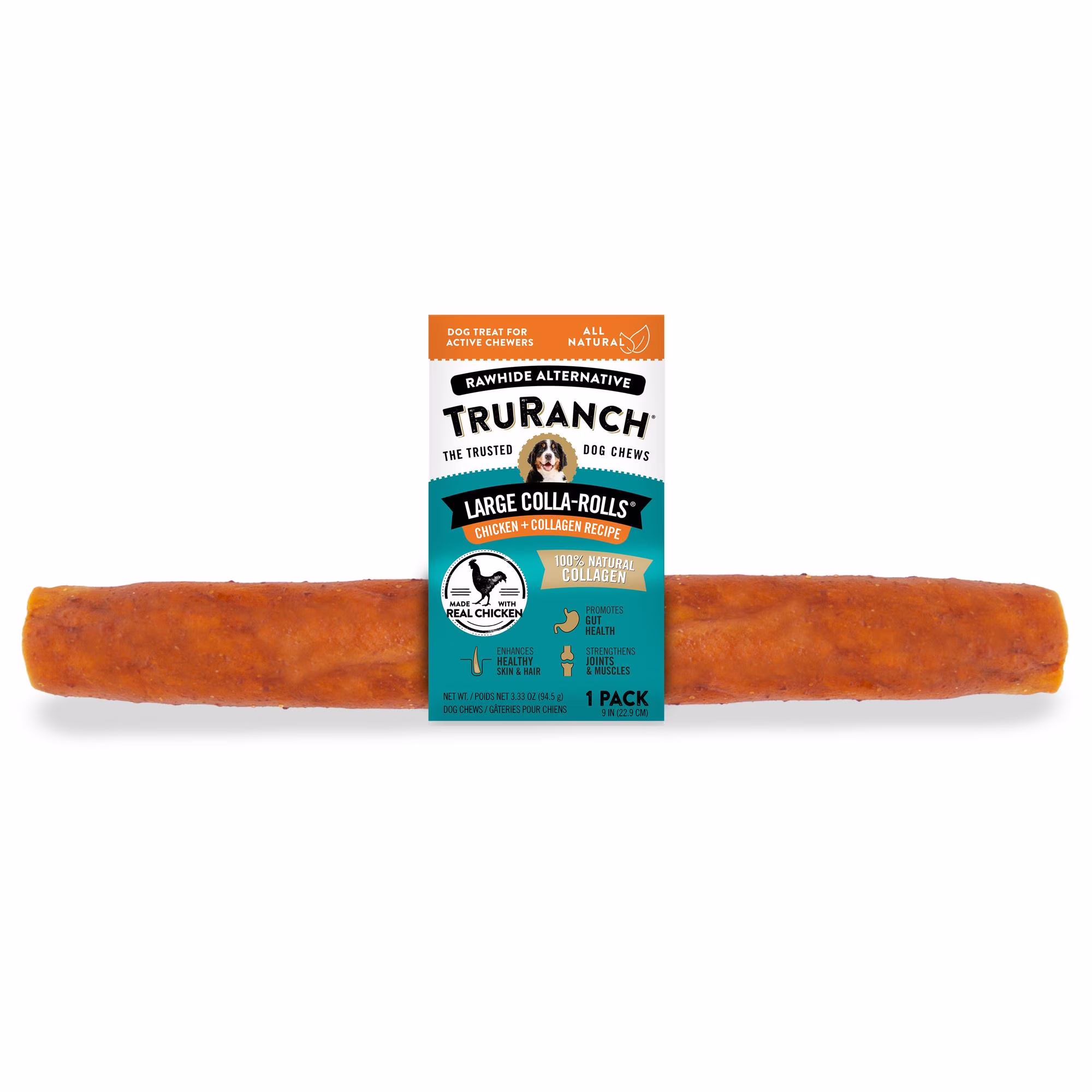 TruRanch All-Natural Rawhide Alternative Dog Treats, Large Collagen Roll, Chicken, 1 Pack