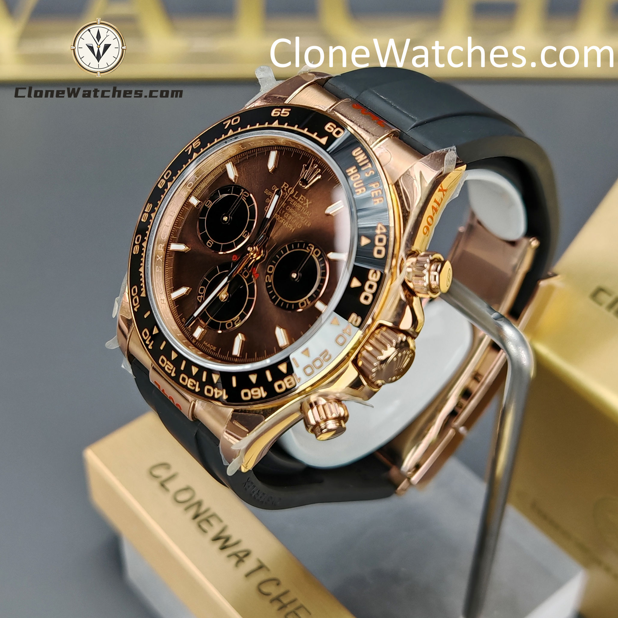 Rolex Super Clone Watches 1:1 Daytona Rose Gold Brown Dial M126515LN-0010 4131 Movement Rubber Strap