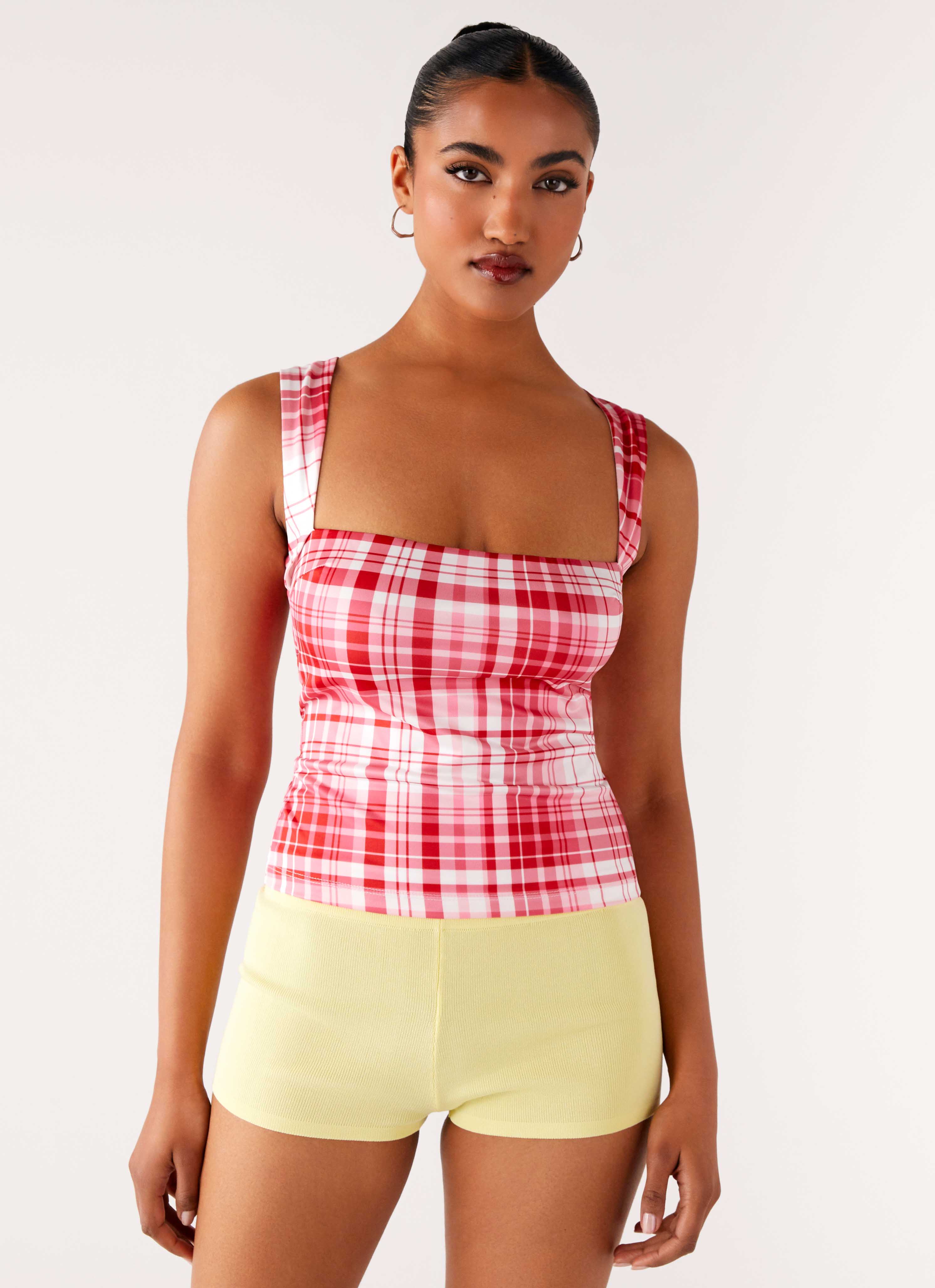 No Drama Strap Top - Pink Check