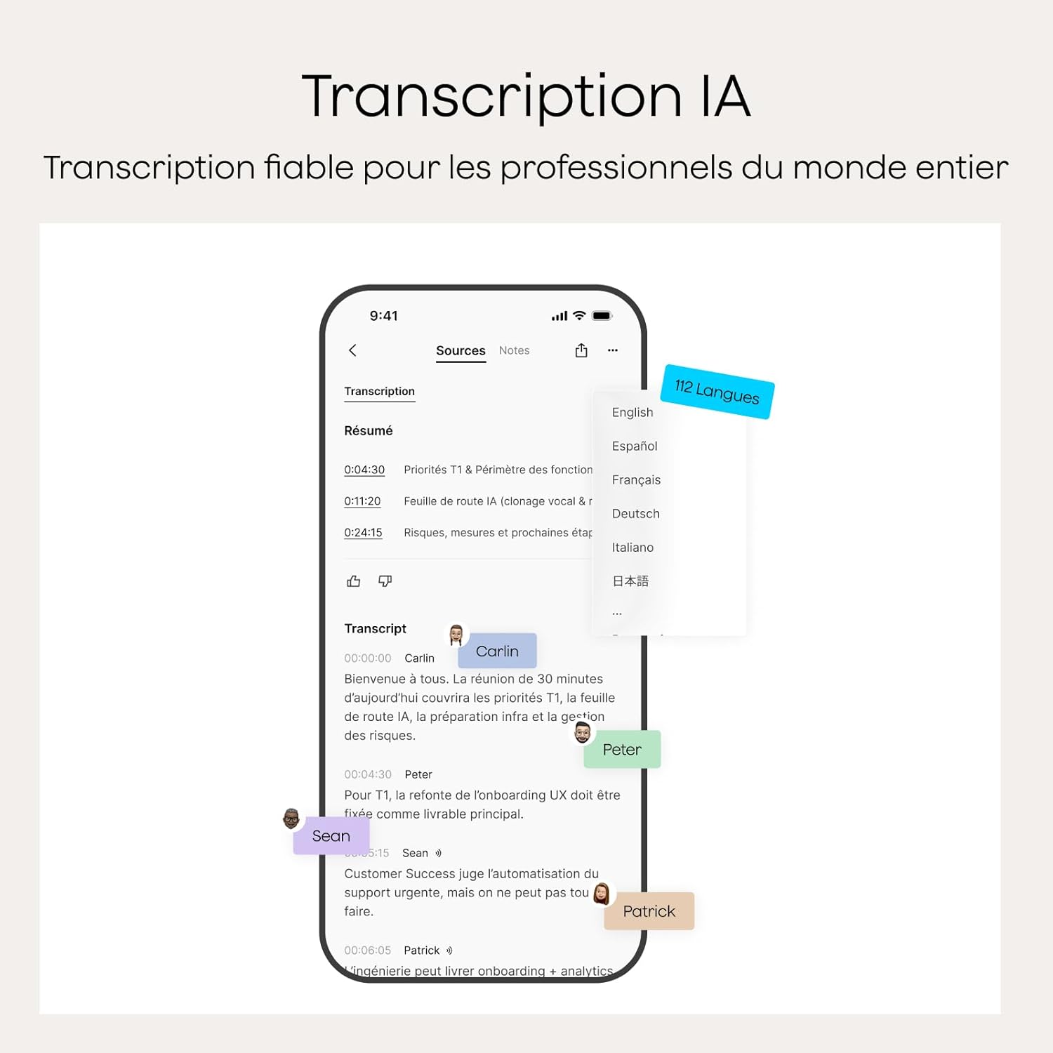 Enregistreur vocal IA transcription résumé 50 h multimodal