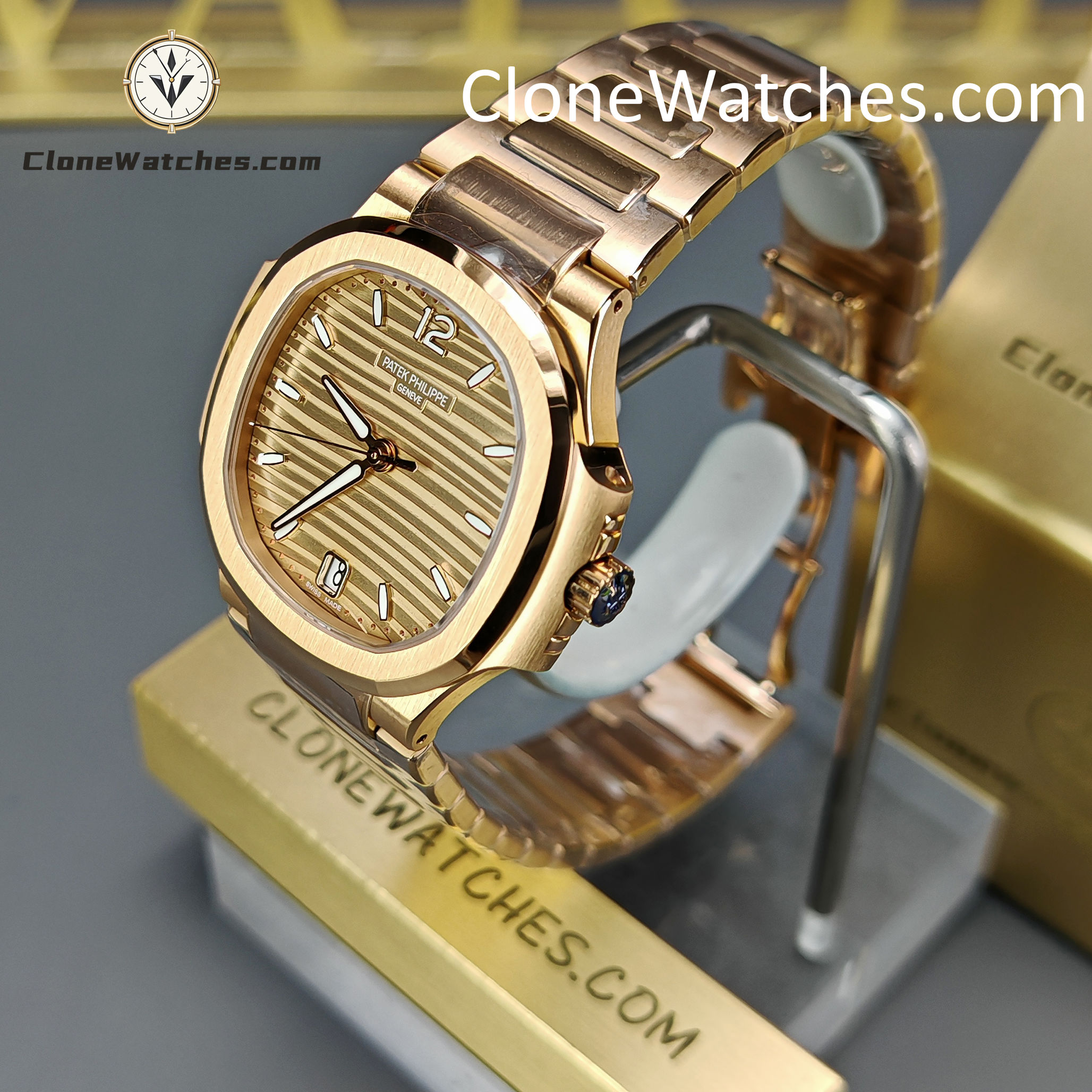 Patek Philippe Super Clone Watches 1:1 Nautilus Rose Gold 7118/1R-010 35.2 mm