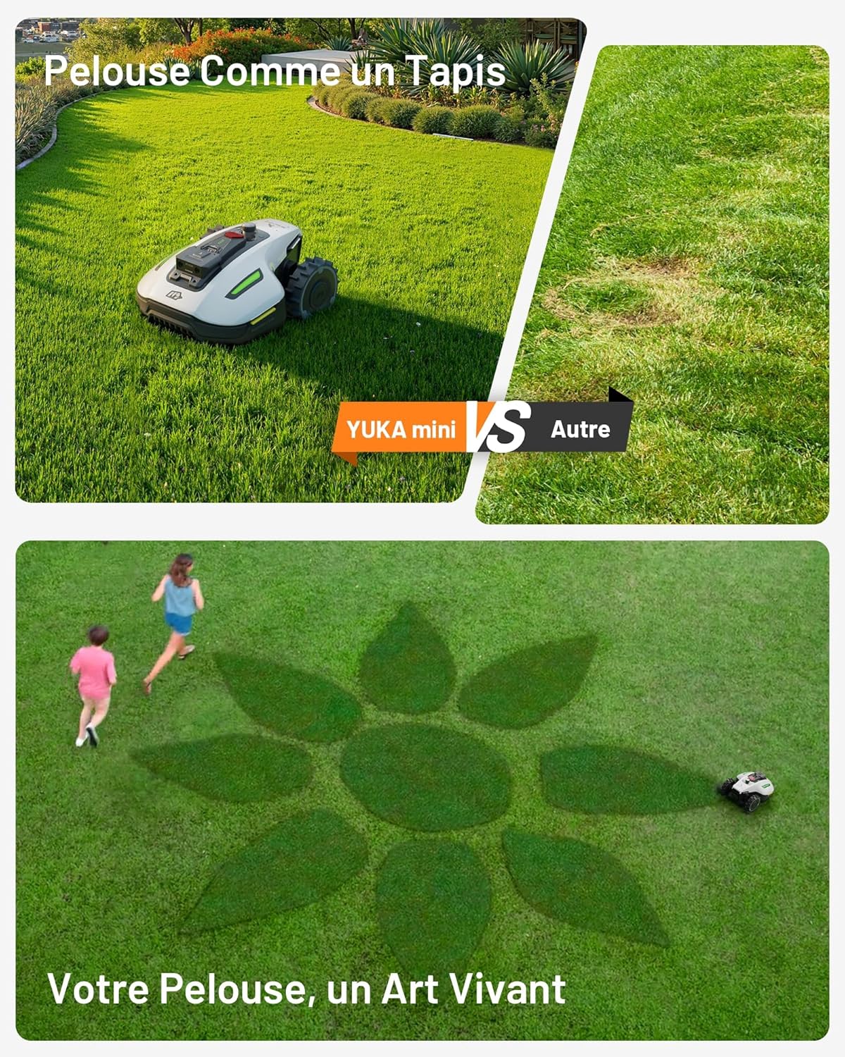 Robot tondeuse YUKA Mini 500 sans fil NetRTK Vision pente 50% cartographie auto module 4G