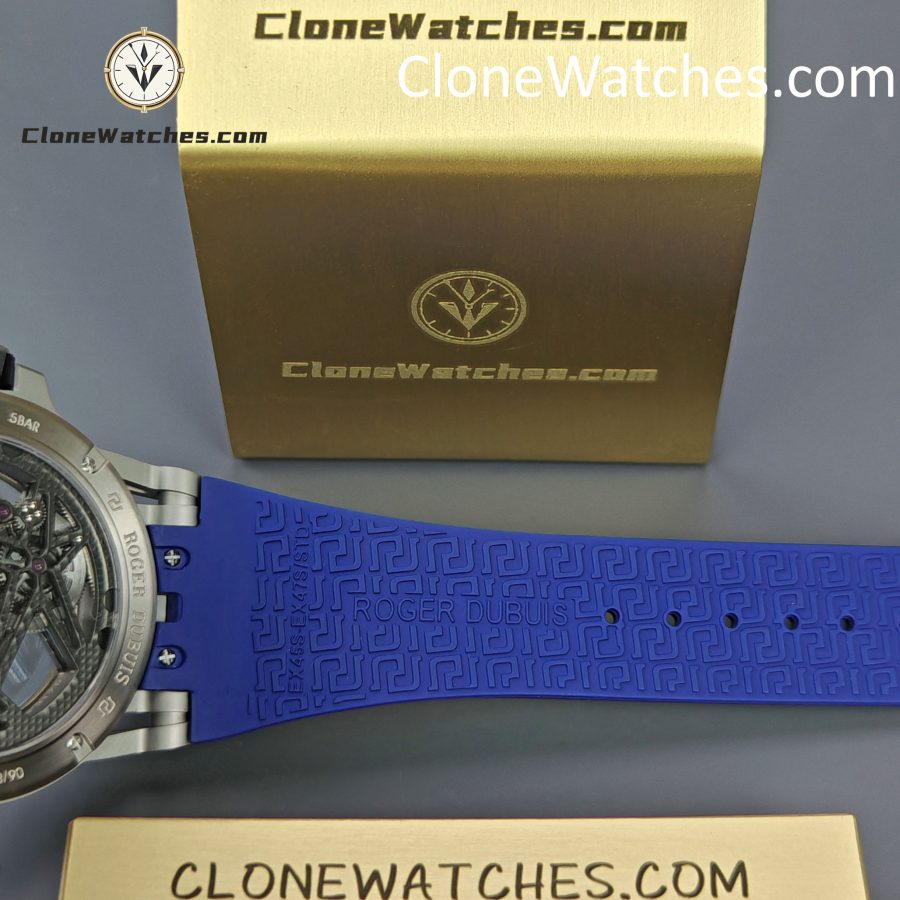Roger Dubuis Super Clone Watches 1:1 Excalibur Skeleton Tourbillon RDDBEX0479 45MM Blue Strap