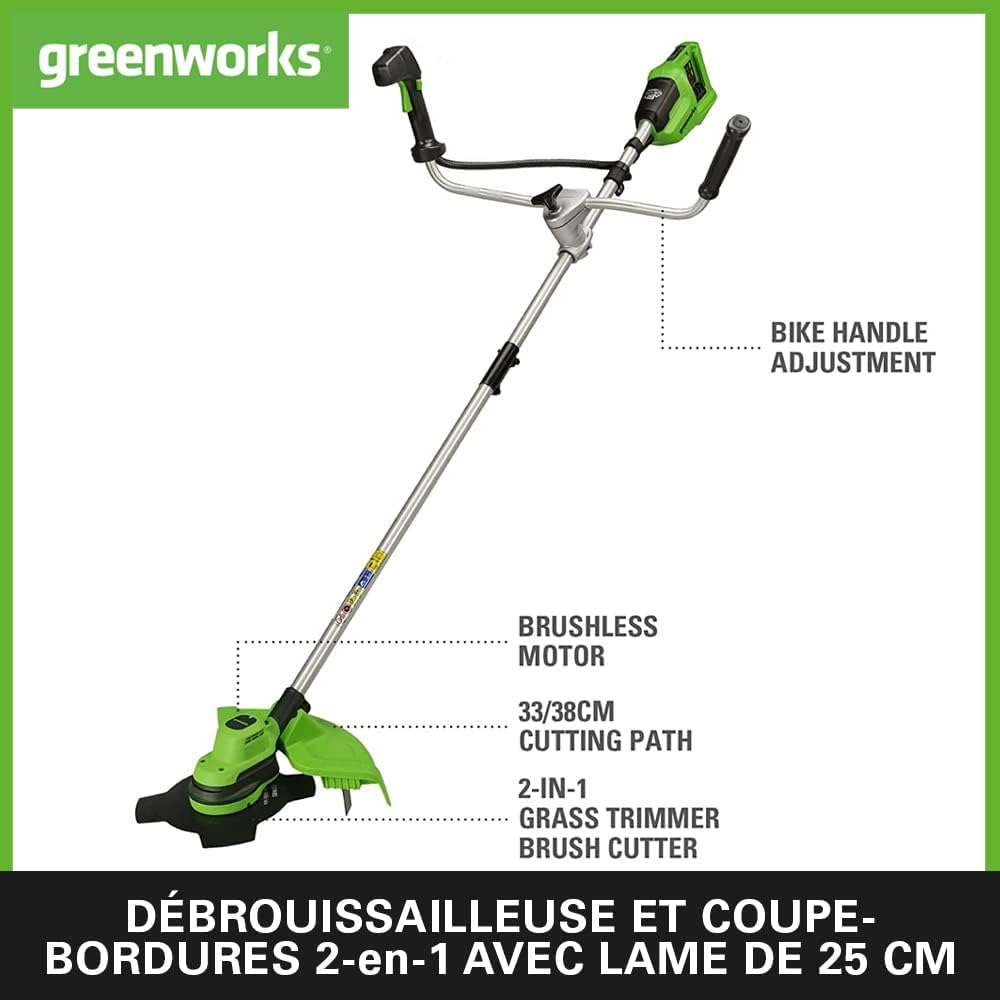 Coupe bordures débroussailleuse 48 V 38 cm avec 2 batteries 4 Ah et chargeur