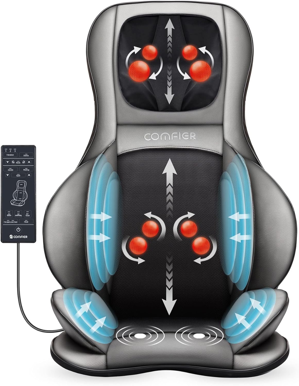 Siège massant shiatsu dos cou chaleur compression 2D 3D