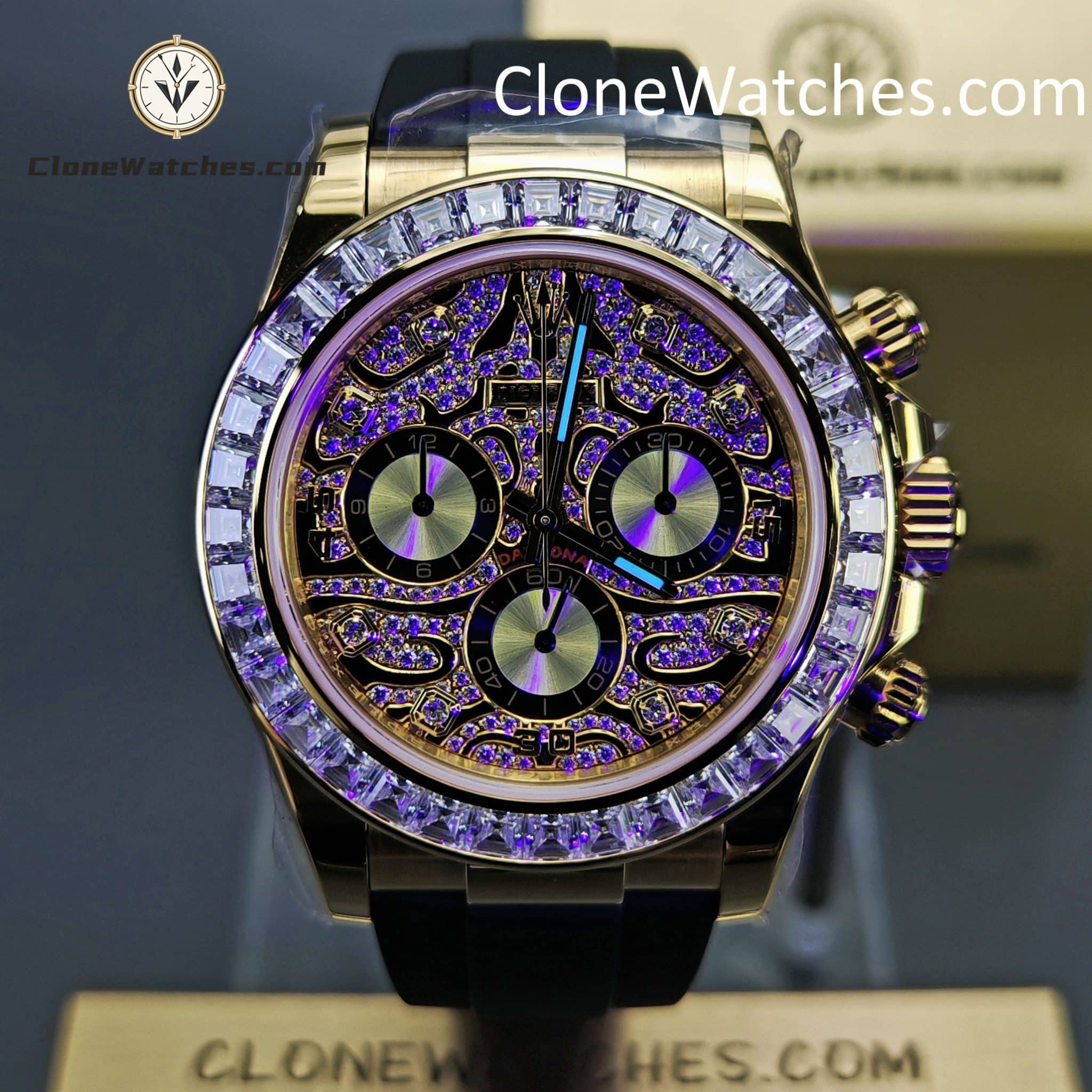 Rolex Super Clone Watches 1:1 Daytona 18K Gold 116588TBR Eye of the Tiger Diamonds Dial 4130 Movement