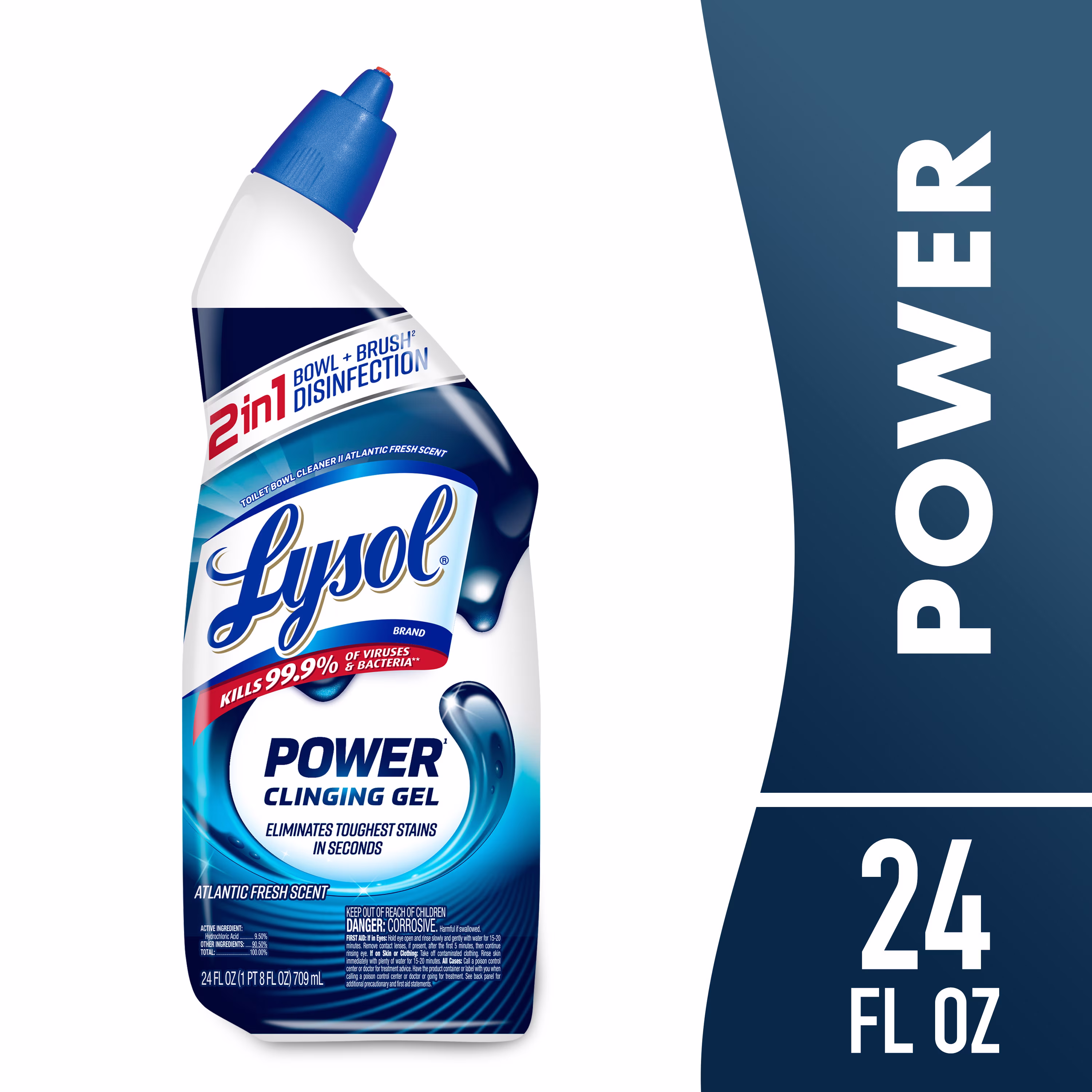 Lysol Toilet Bowl Cleaner Clinging Gel, Power, Disinfecting Bathroom Cleaner and Toilet Bowl Stain Remover, 24 oz (4 Pack)