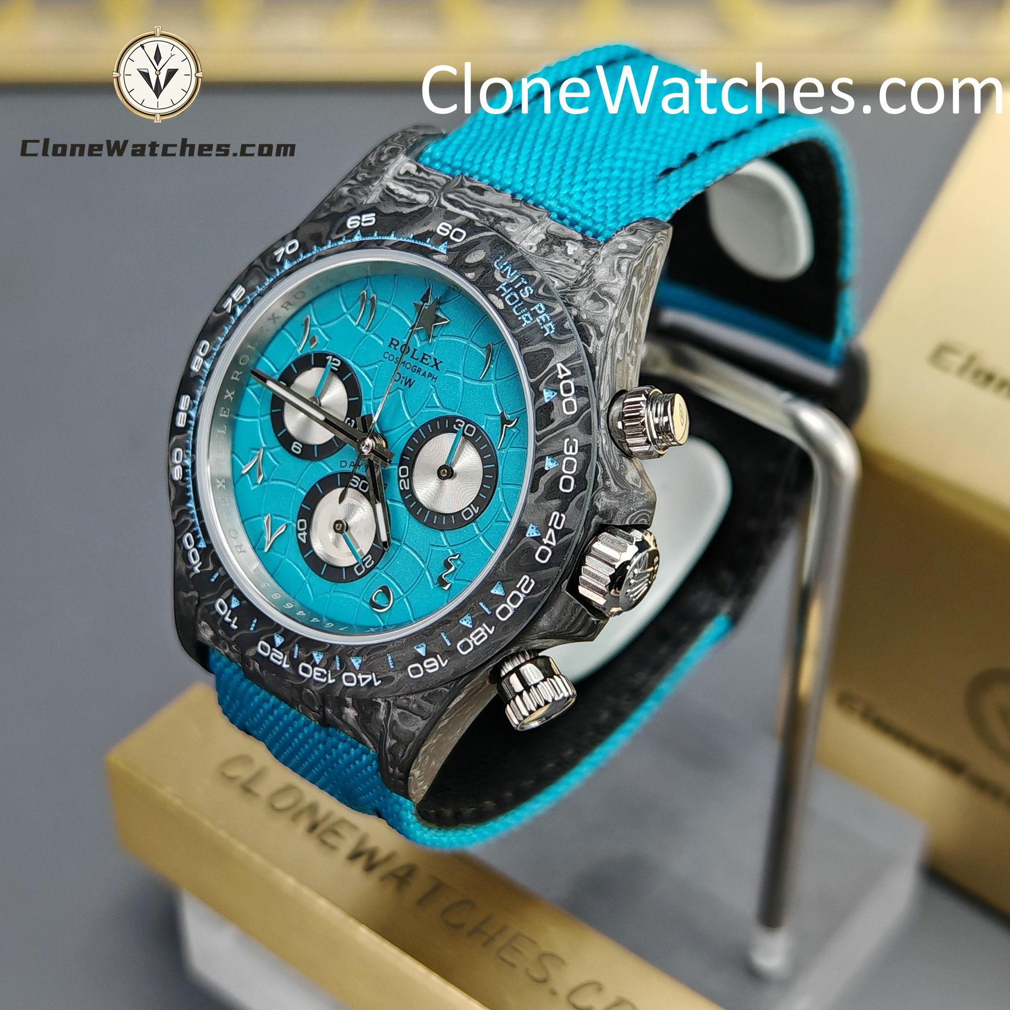 Modified Super Clone Watches 1:1 DIW Rolex Daytona Blue Dial 4130 Movement Blue Strap